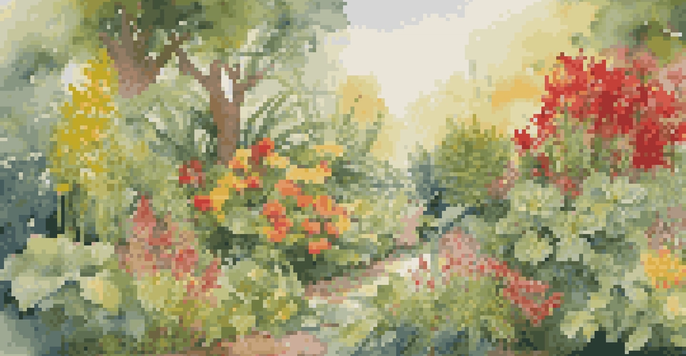 A colorful garden with different plants and flowers, illustrating interconnectedness.