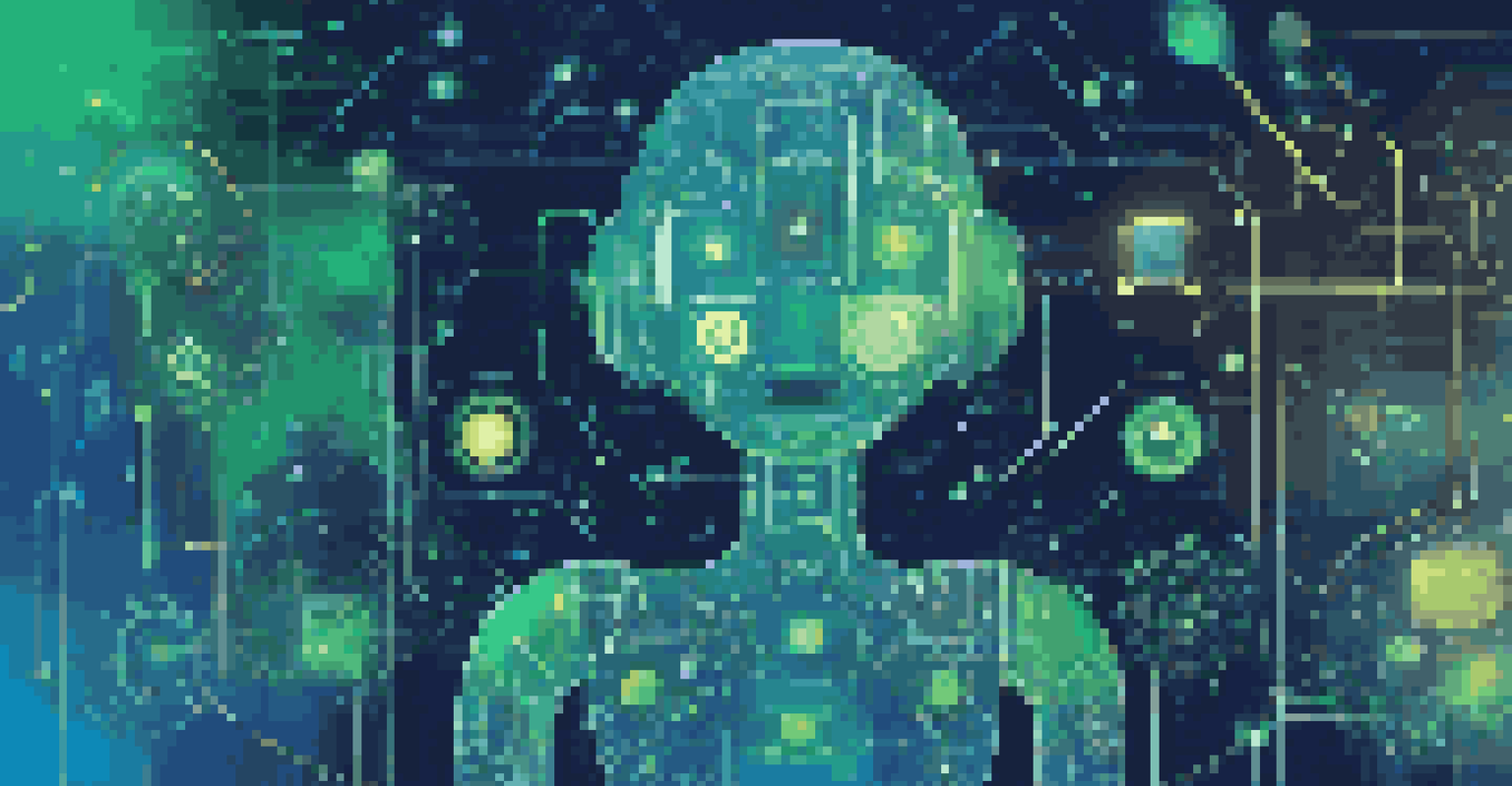 An abstract digital representation of chatbot technology with glowing patterns and communication icons.