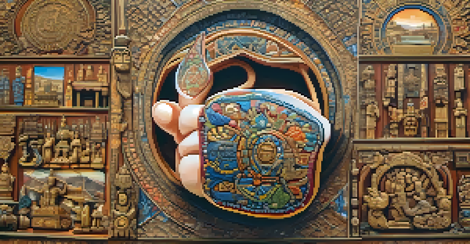 A close-up of a thumbs-up gesture hand against a background of cultural symbols, highlighting the importance of understanding gestures.