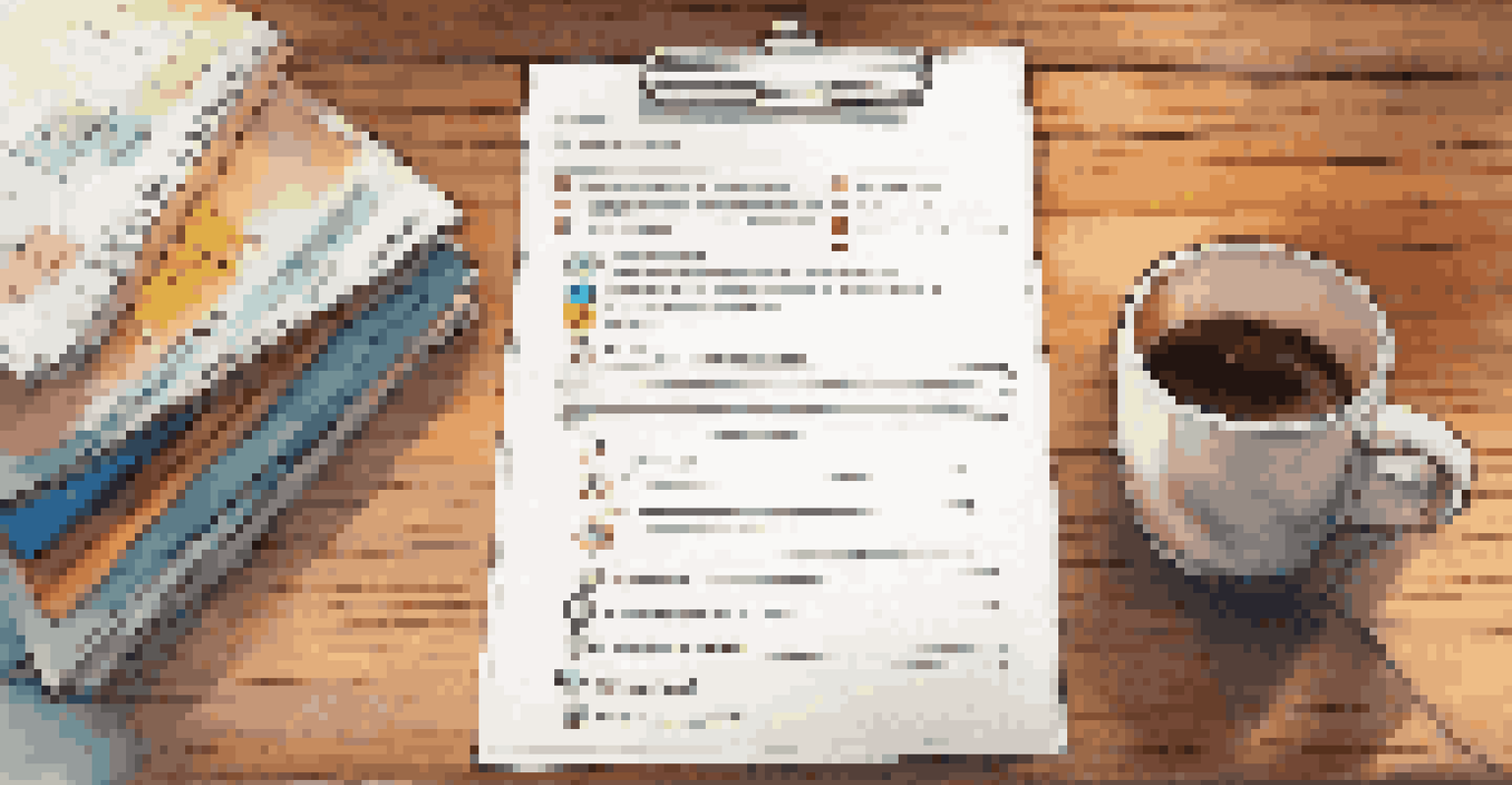 A close-up view of a survey questionnaire on a desk with a pen and a coffee cup in the background, showcasing questions about employee engagement.