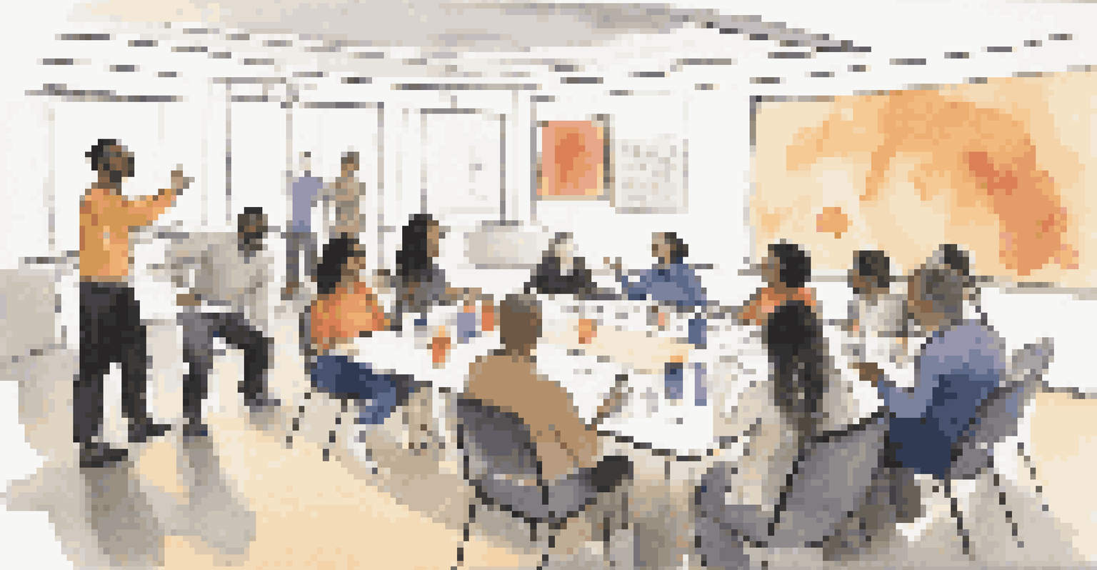 A cultural sensitivity training session with a facilitator and engaged participants practicing role-playing exercises.