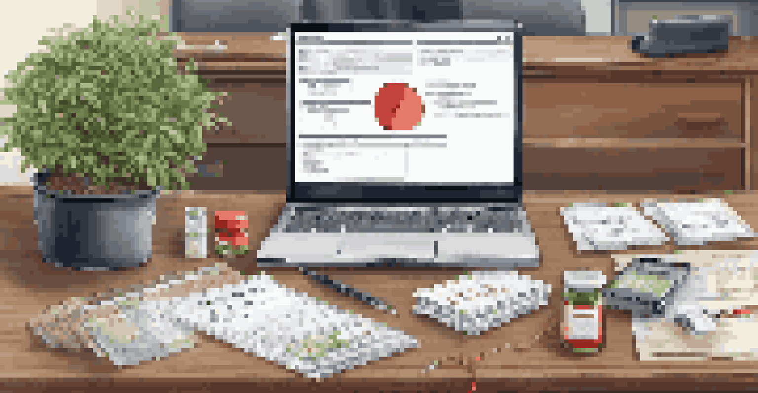 A well-arranged crisis management toolkit including a laptop, printed documents, and a first aid kit on a wooden table in a modern office.