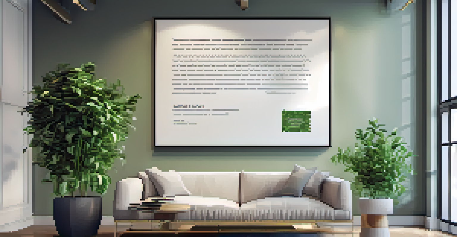 A framed mission statement on an office wall, surrounded by plants and modern decor.