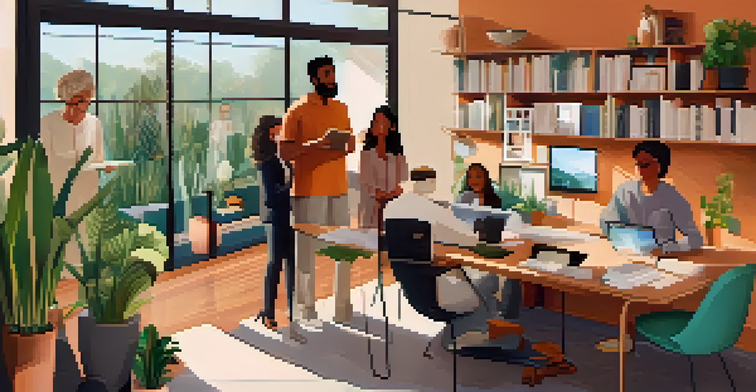A virtual team meeting showing diverse participants on a large screen in their home offices, highlighting collaboration and engagement.