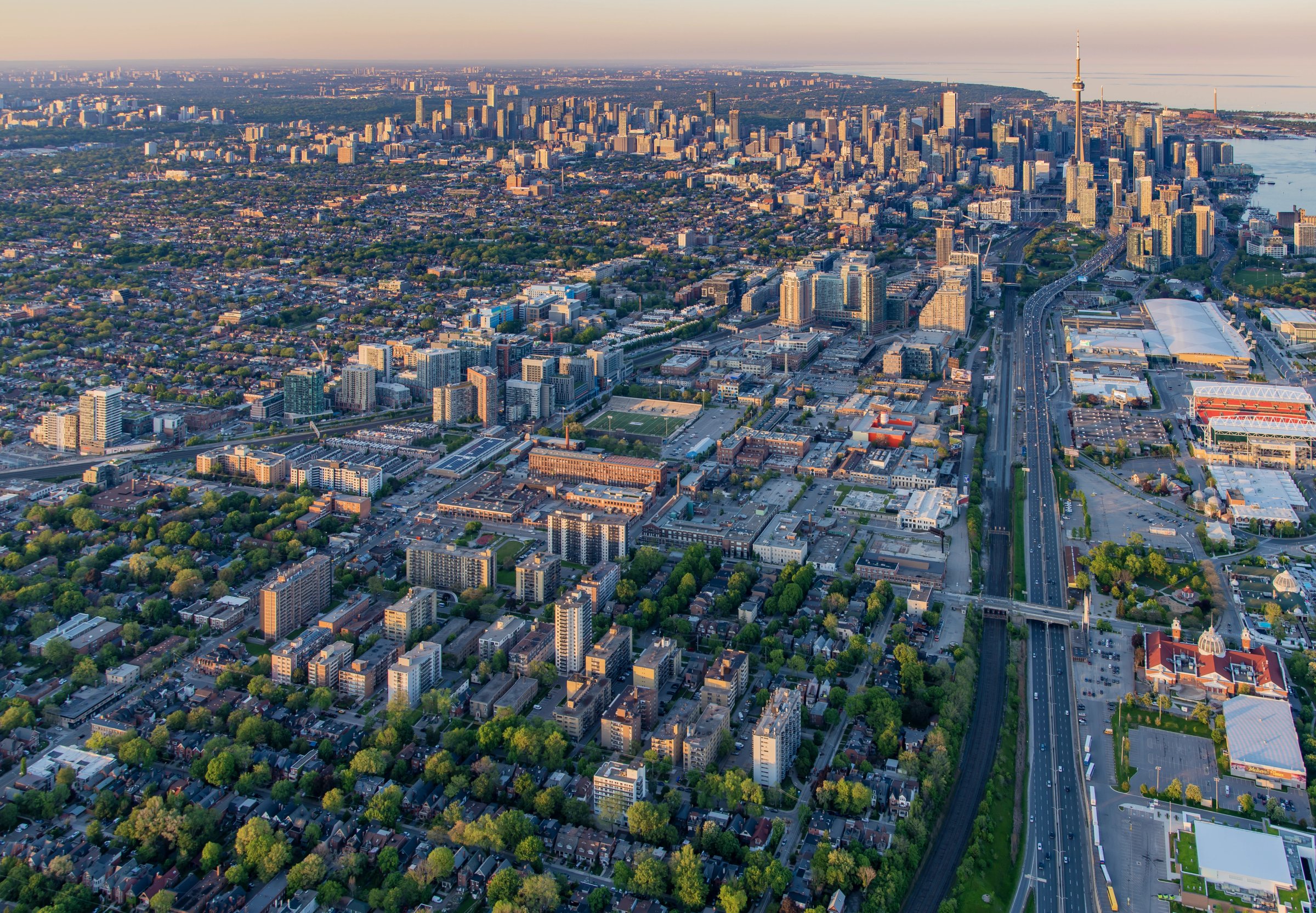 Aerial view of the City of Toronto facing east taken by Norm Li