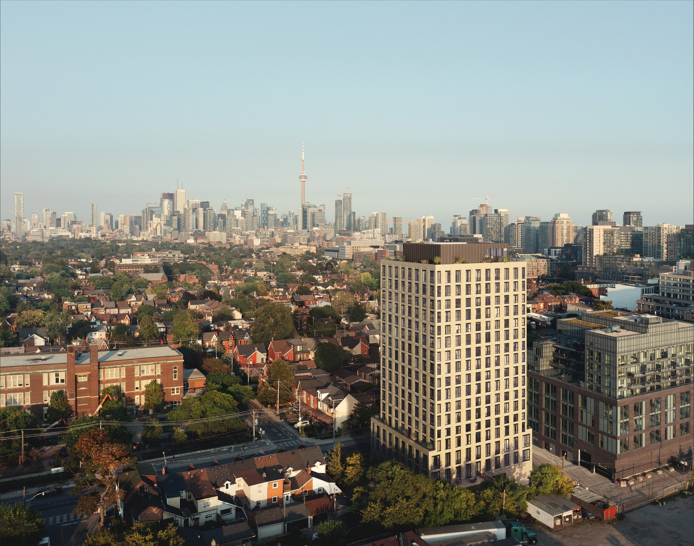 Aerial rendering of a tower near the CN Tower