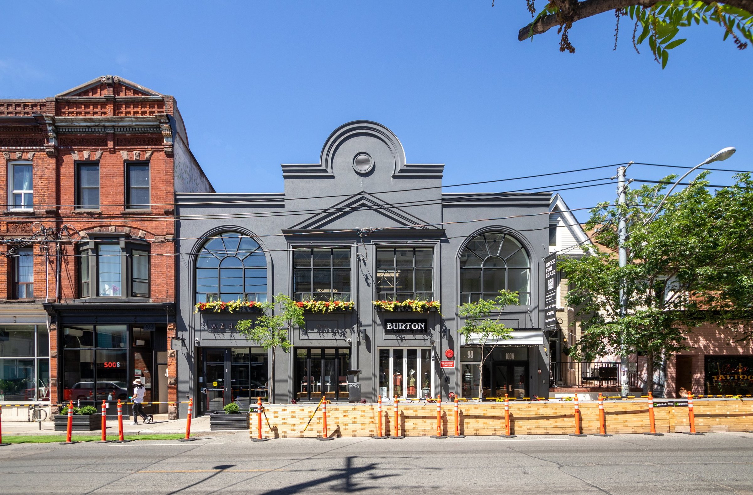 Street view of the exterior facade of 96-100 Ossington