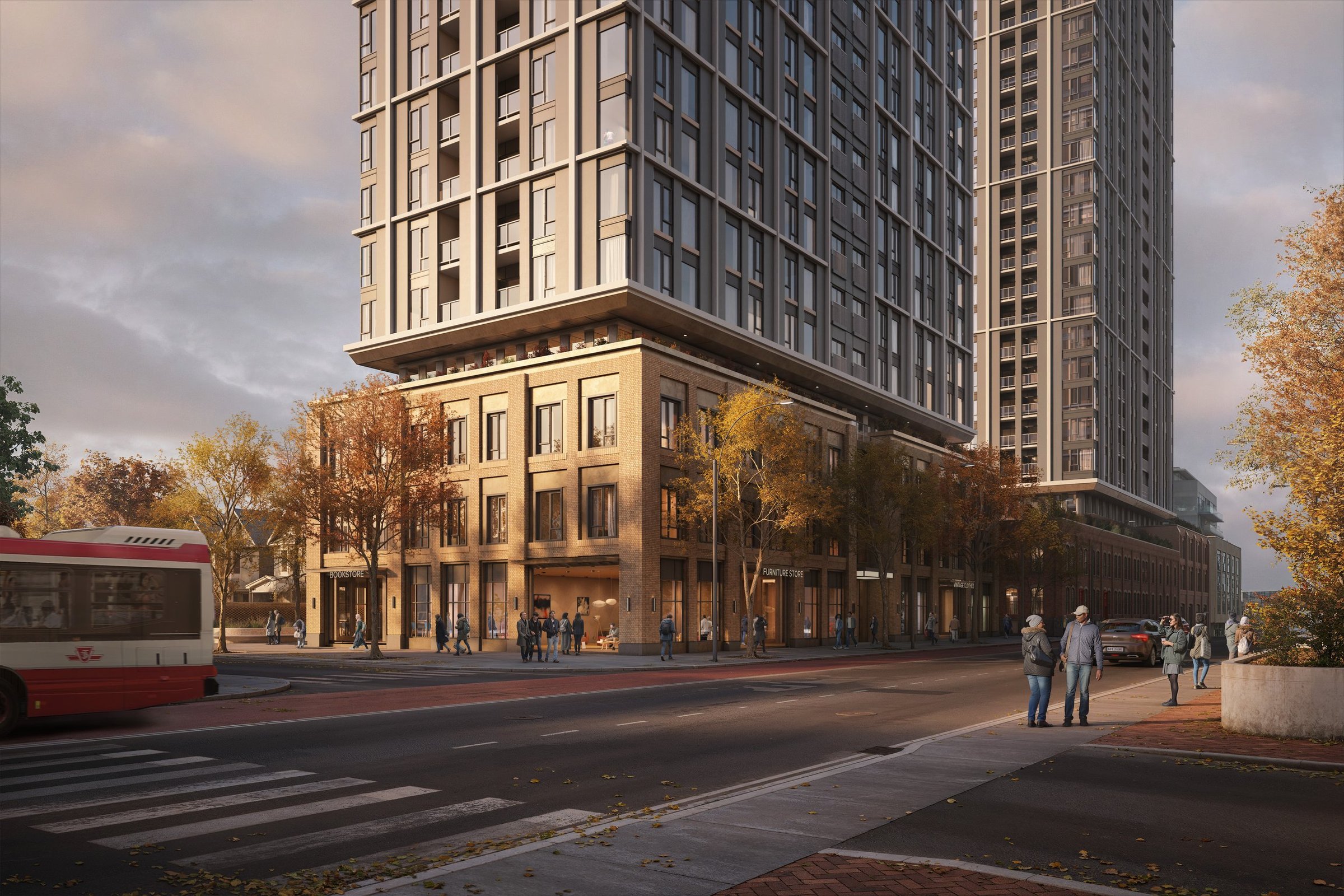 Rendering of a tower above a heritage podium