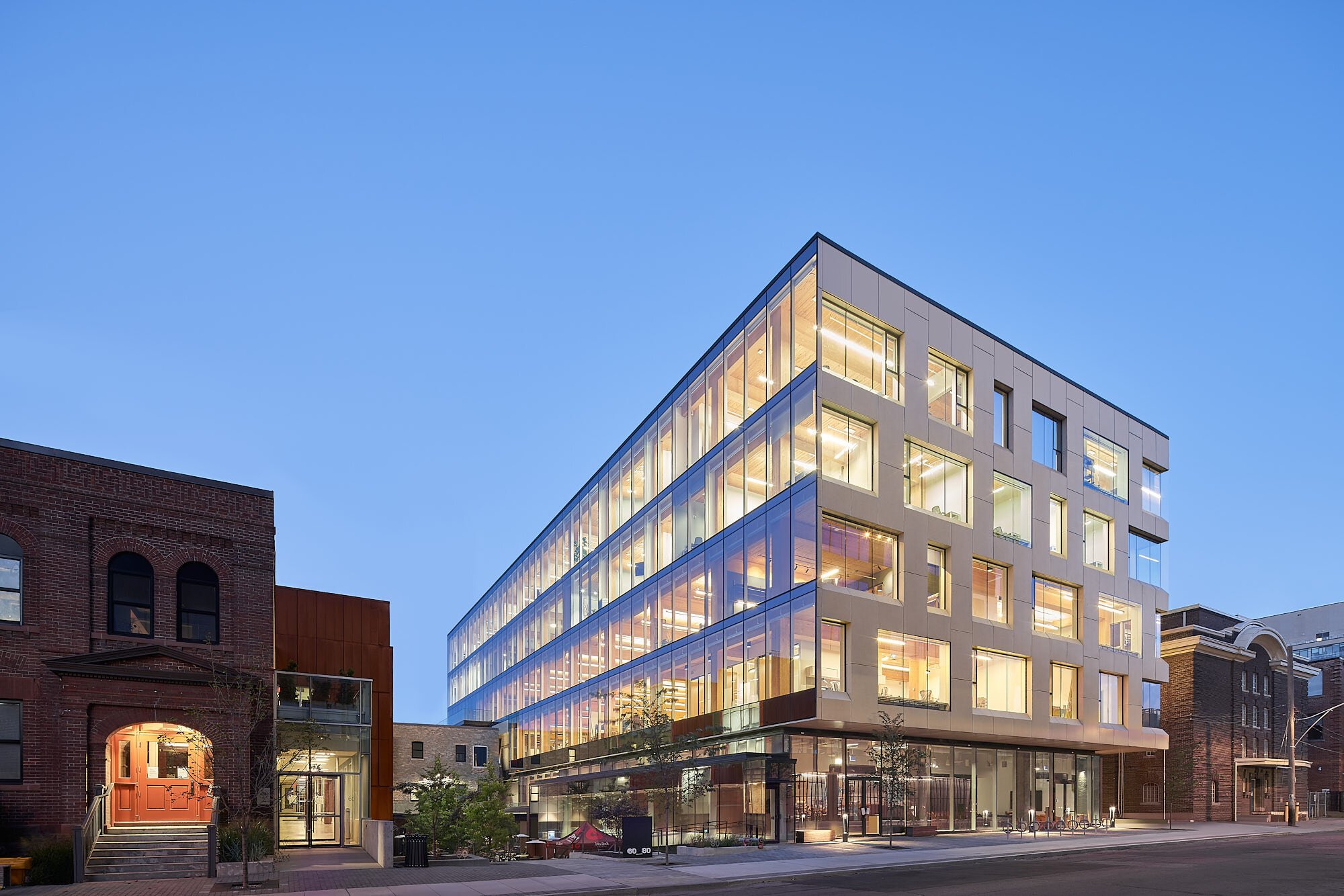 Exterior shot of 80 Atlantic during dusk