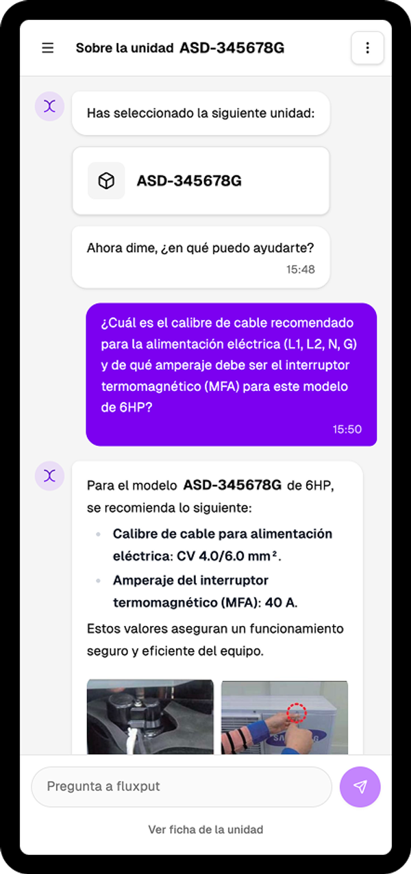 Mockup del chat de Fluxput