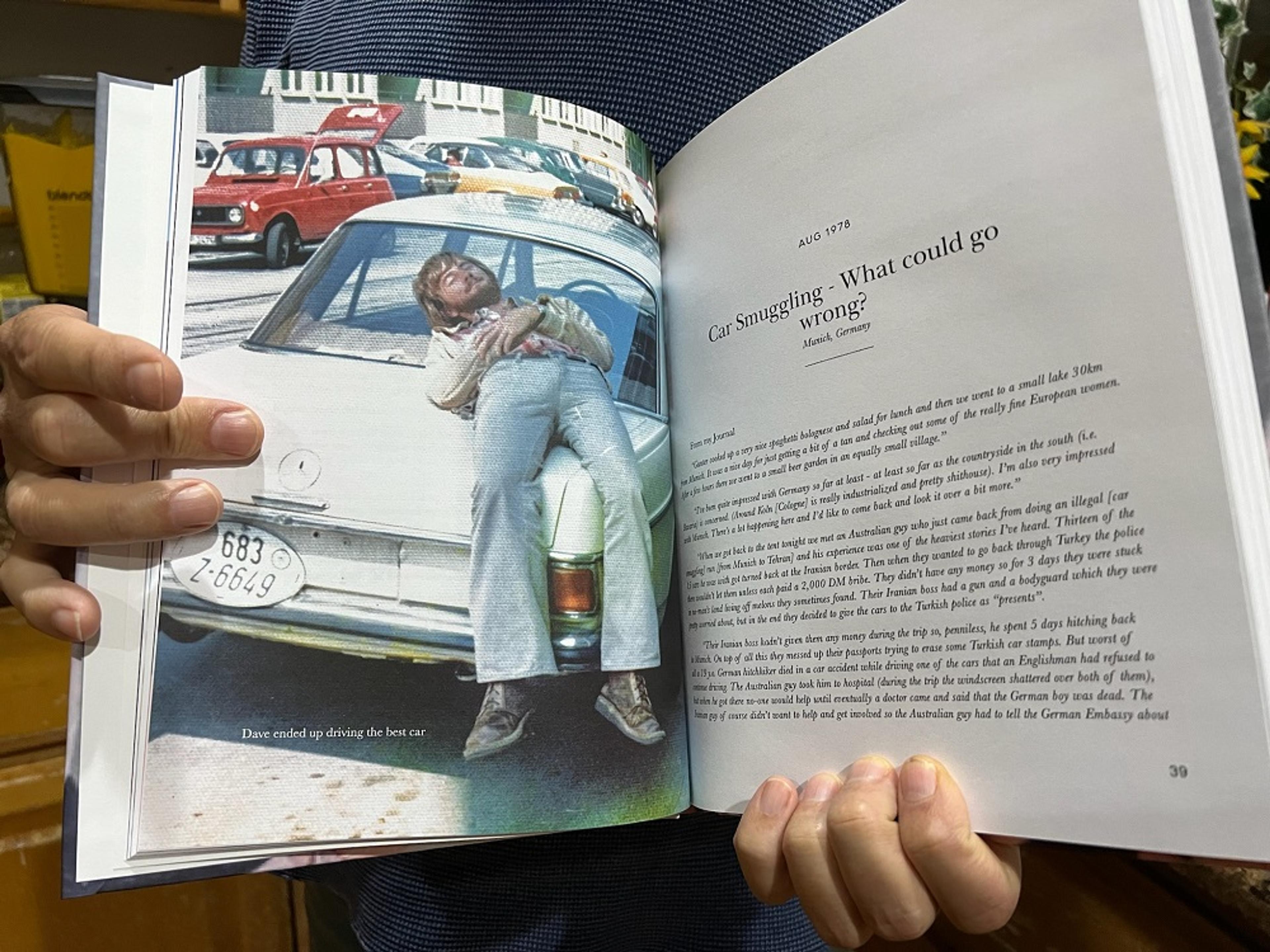 an open memoir showing large photo and text side by side