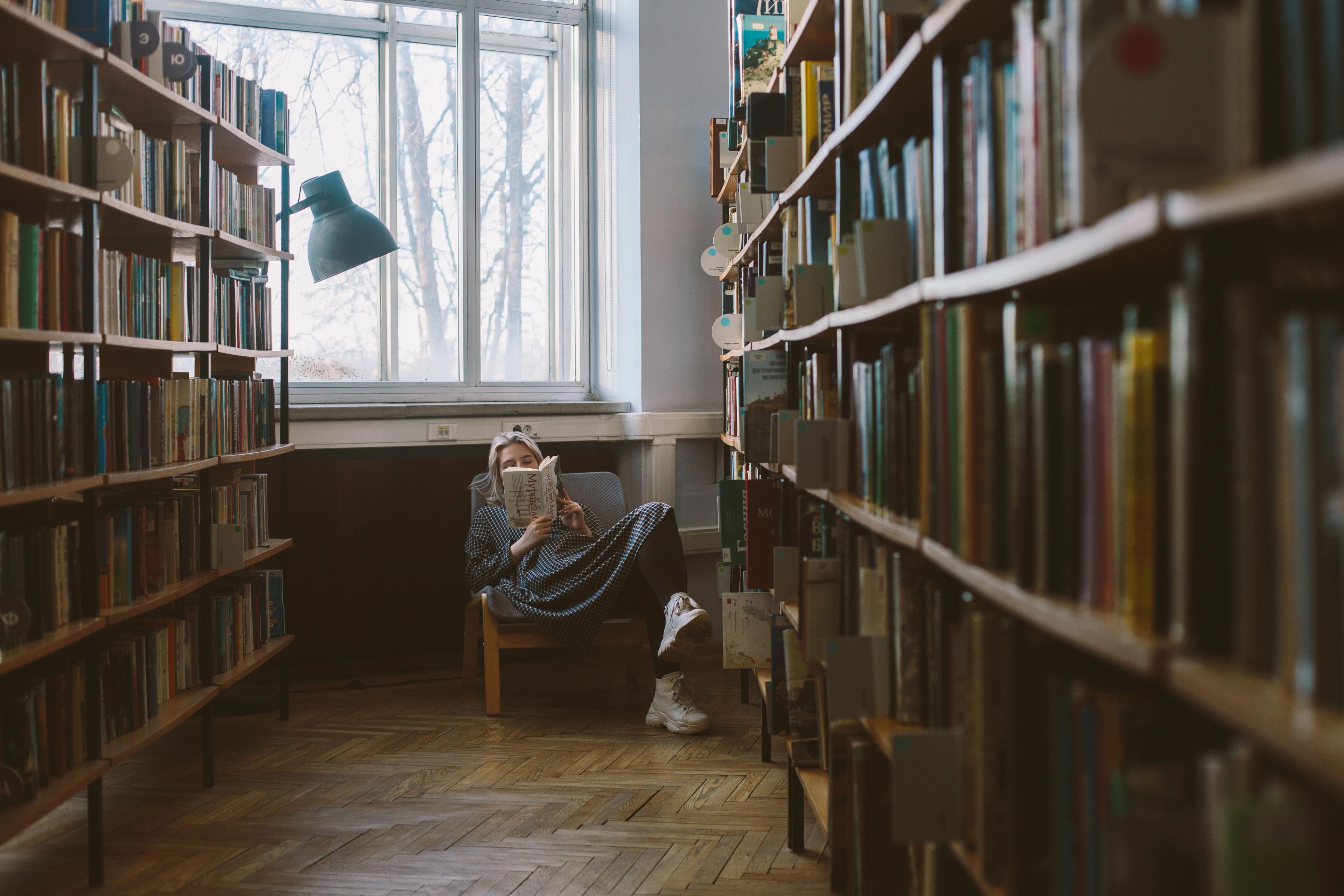 Someone reading in a library
