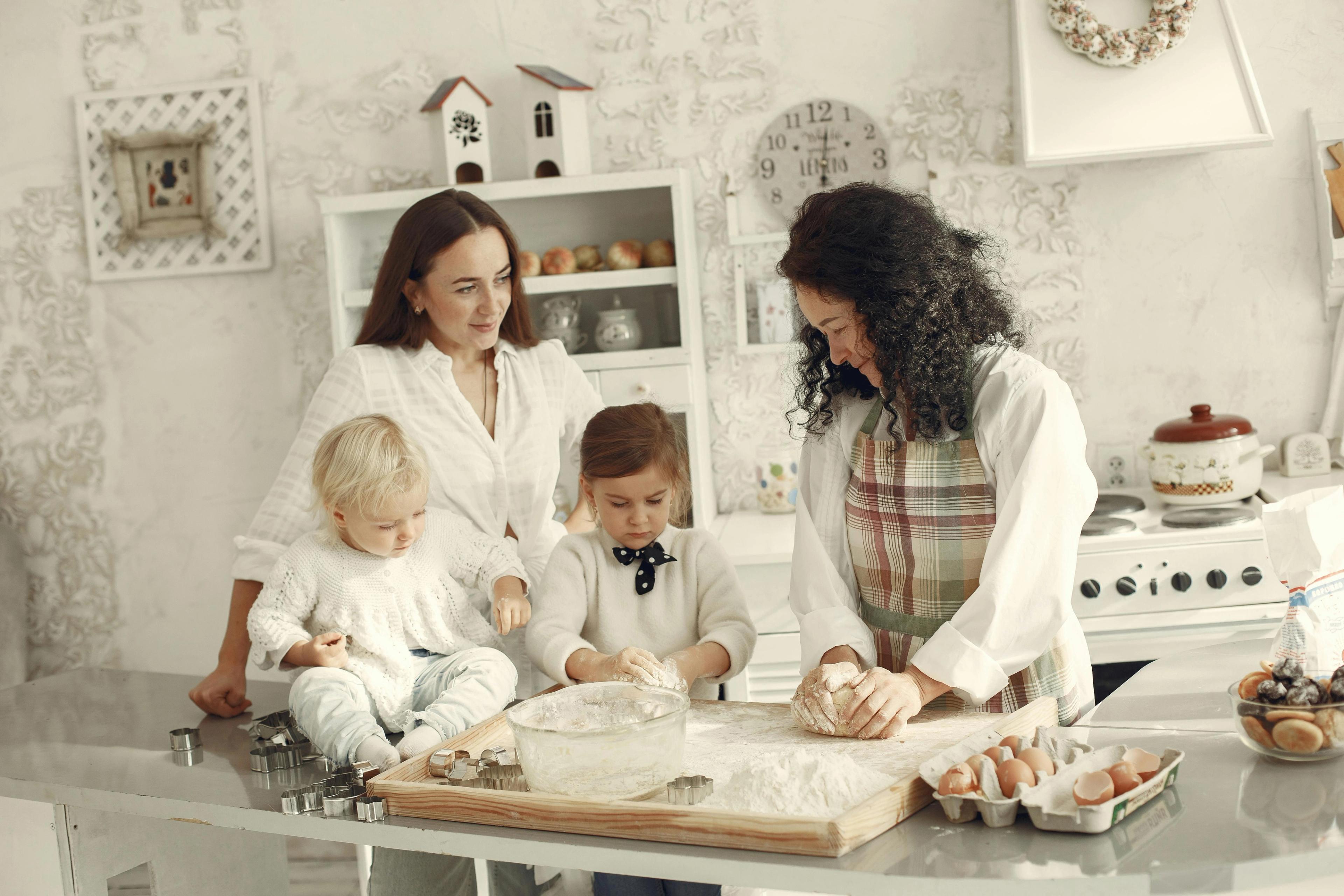 A family cooking in a kitchen