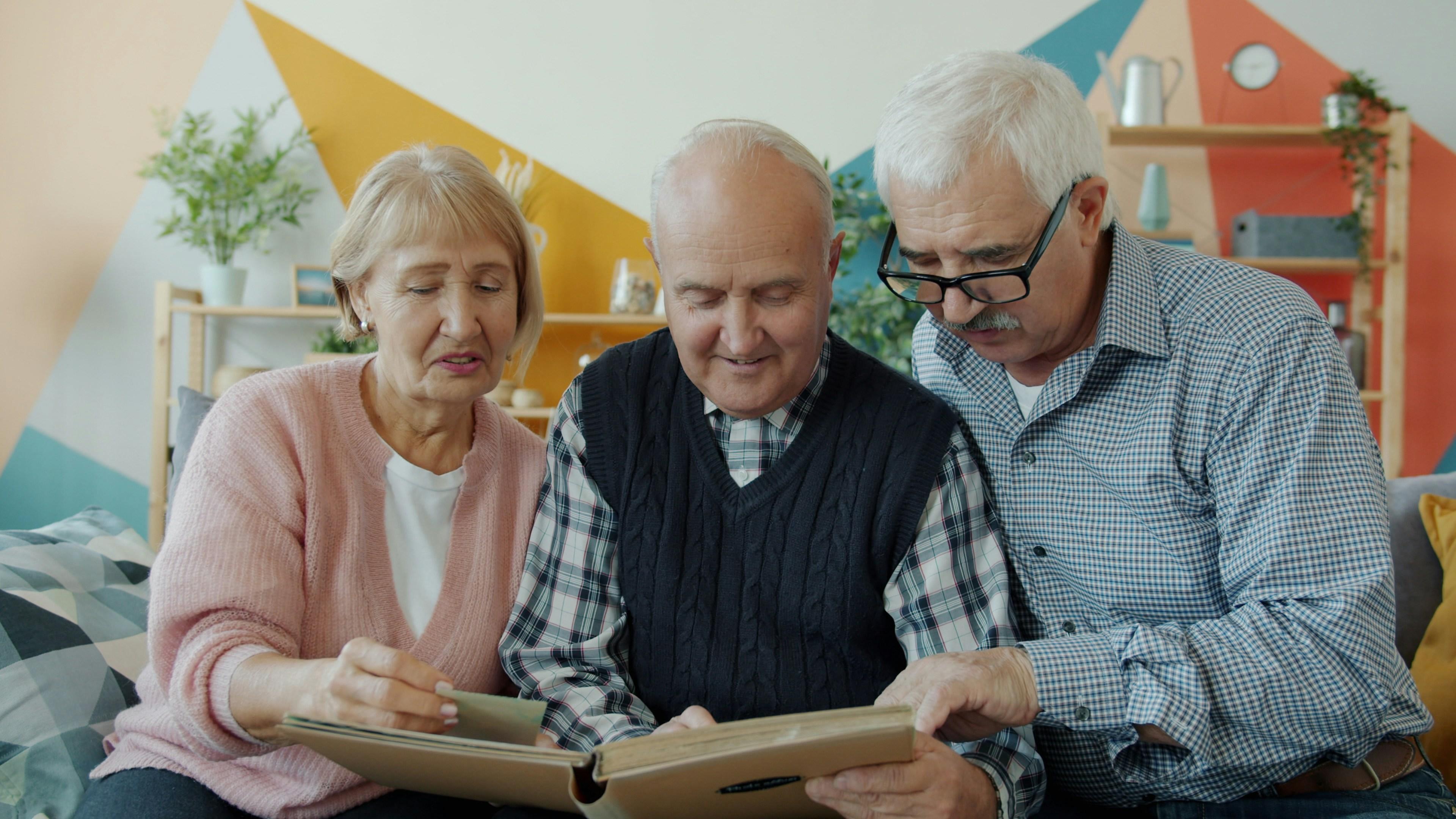 Family members looking at photos