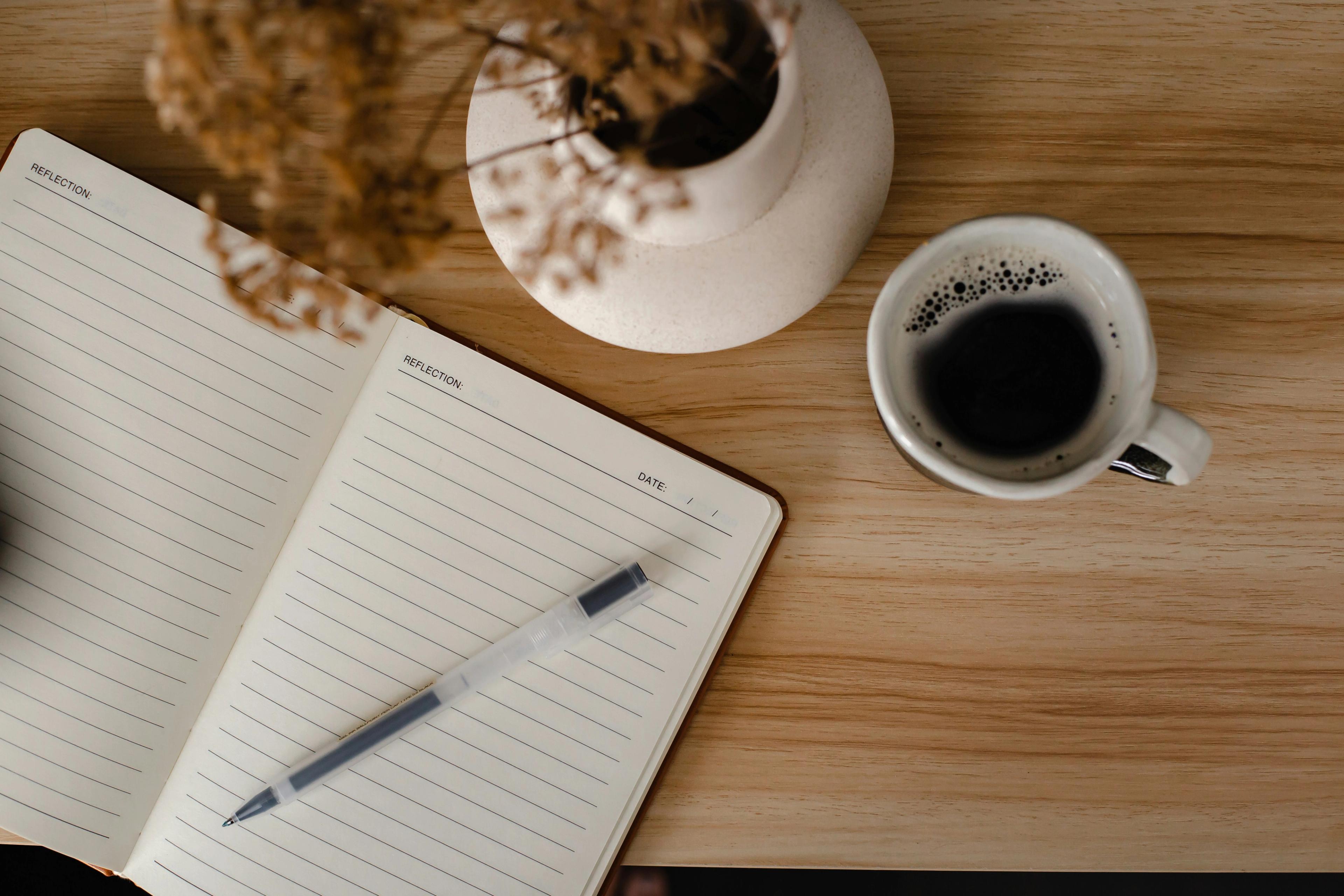 Morning journal with a coffee