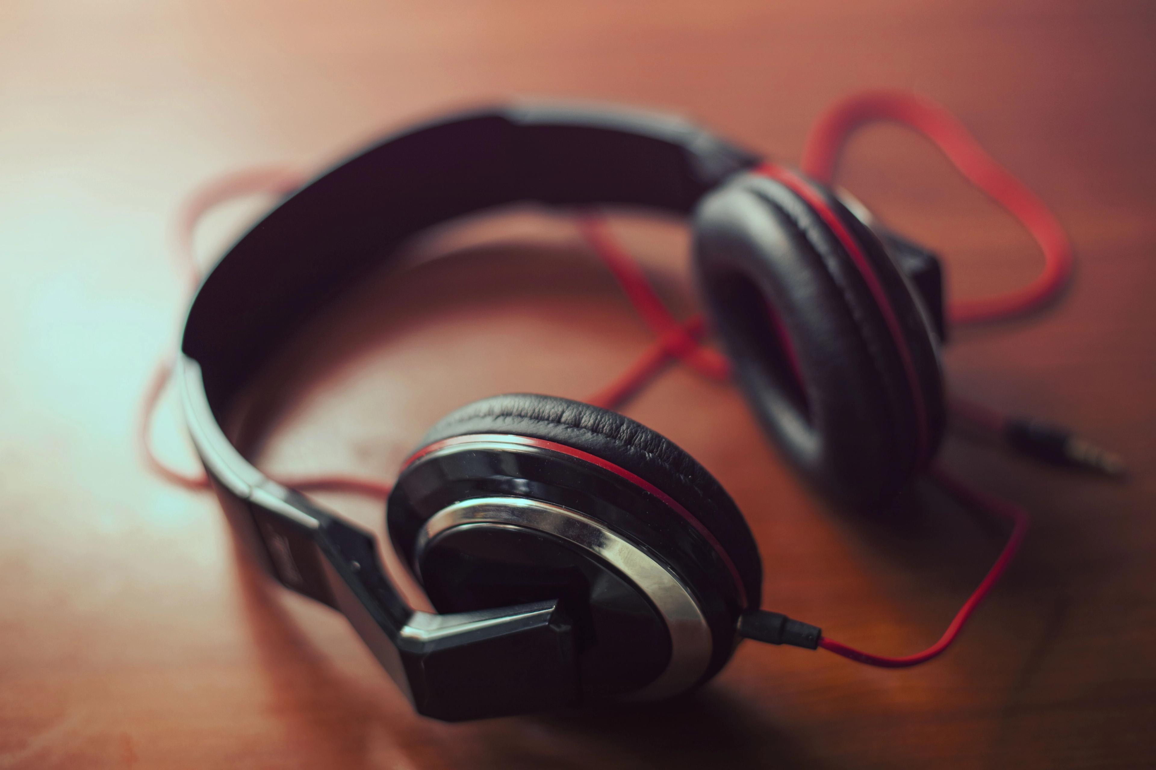 A set of headphones on a table