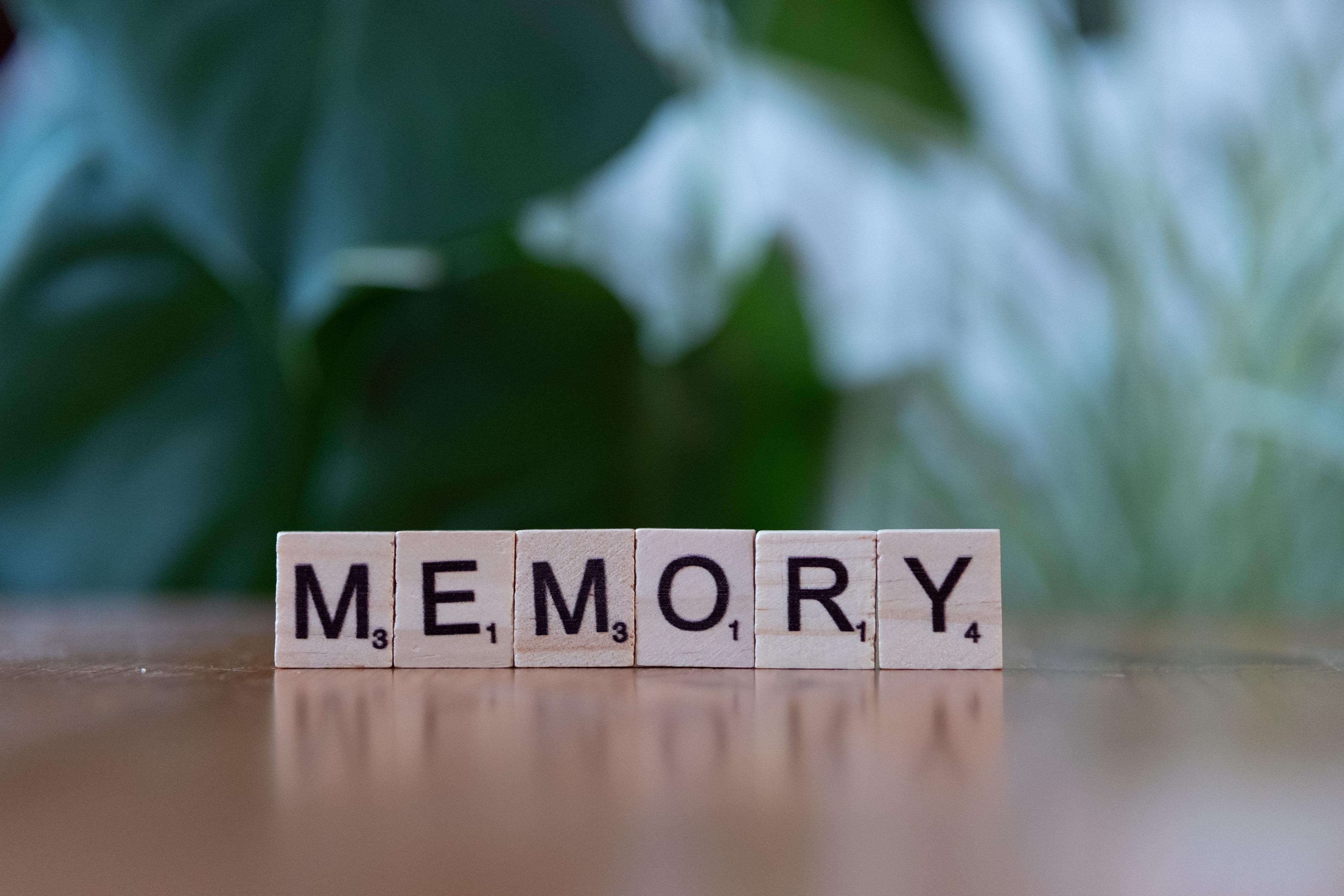 Memory spelt out in scrabble tiles