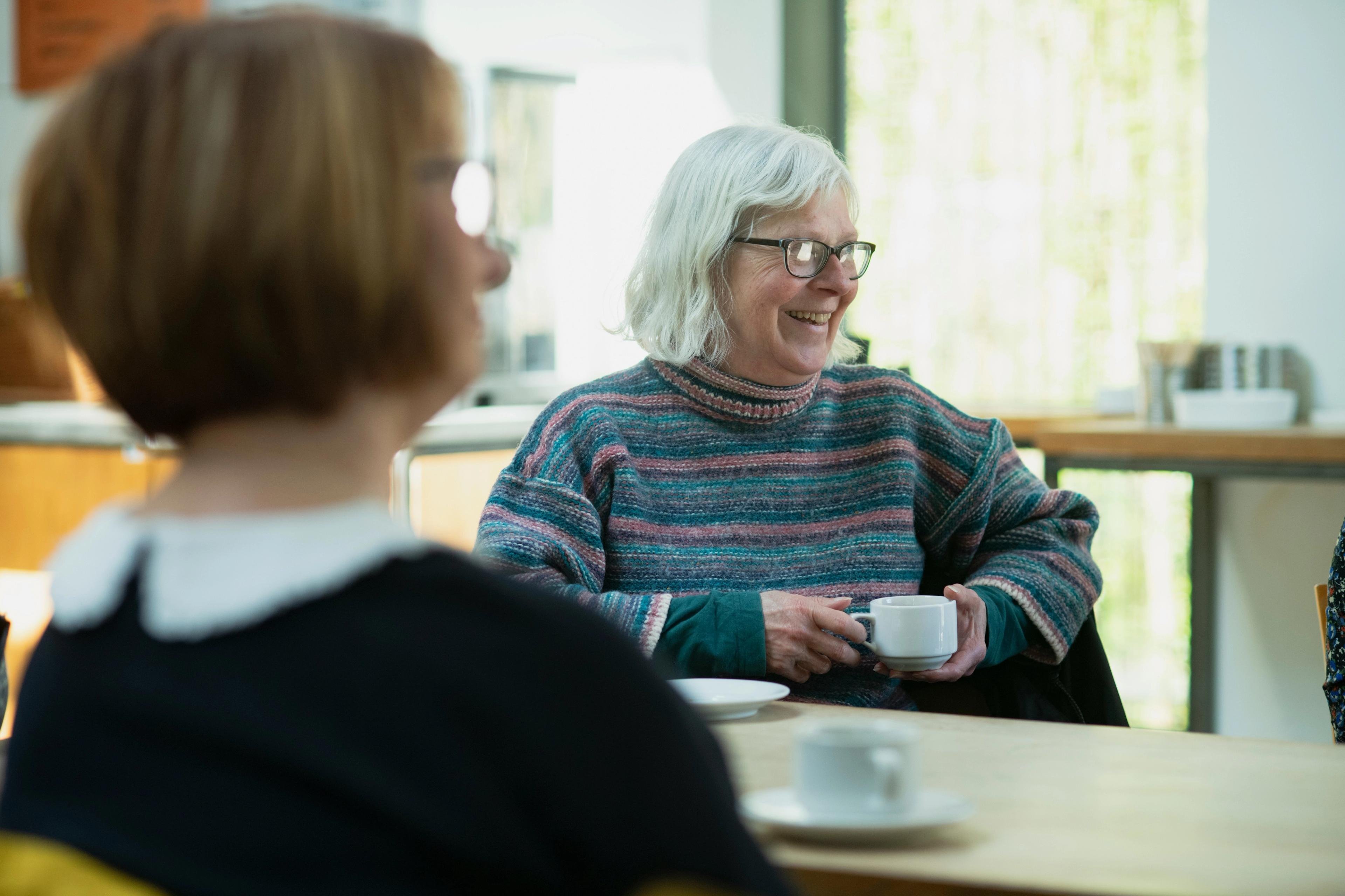 An older woman talking