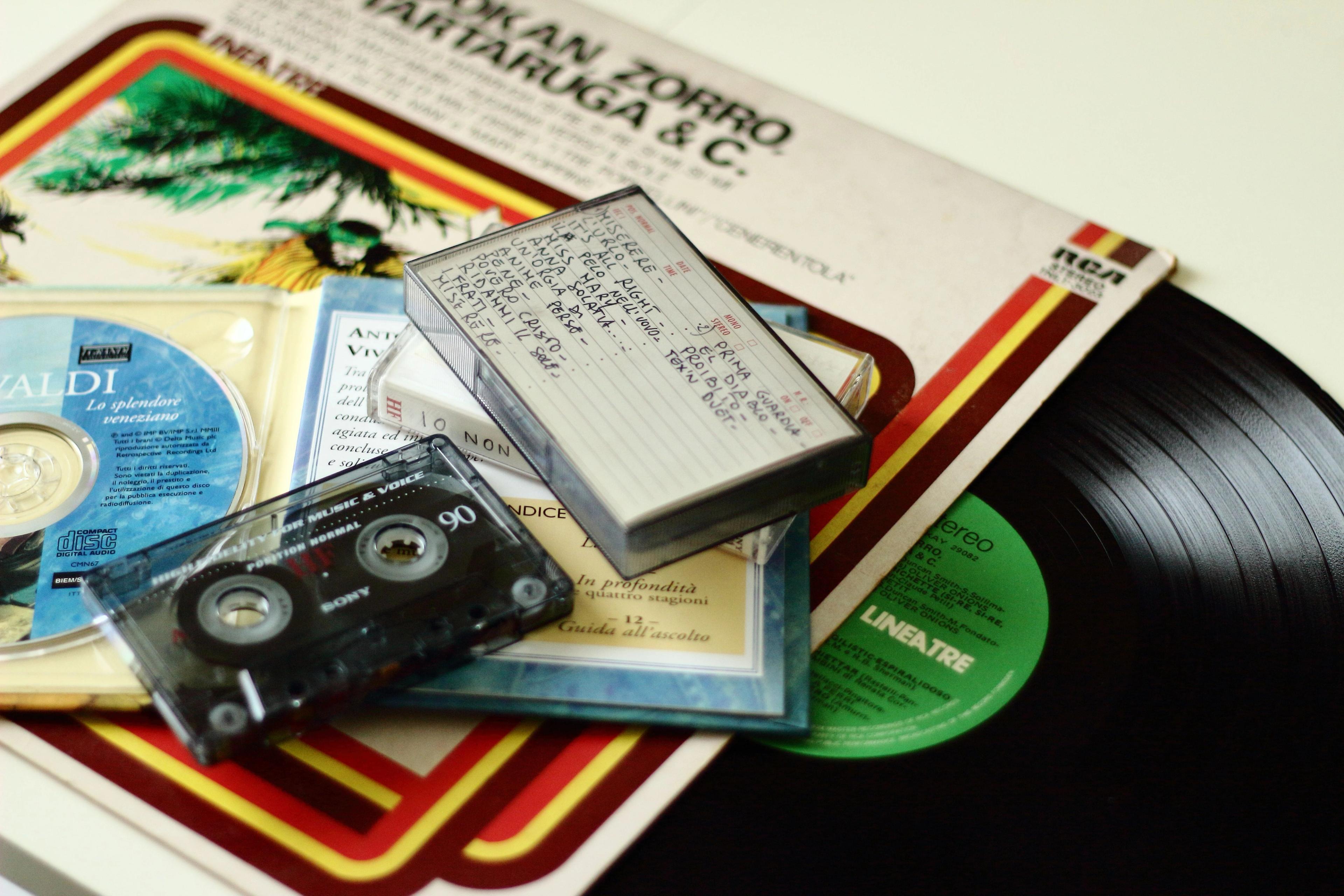 Old cassette tapes and records