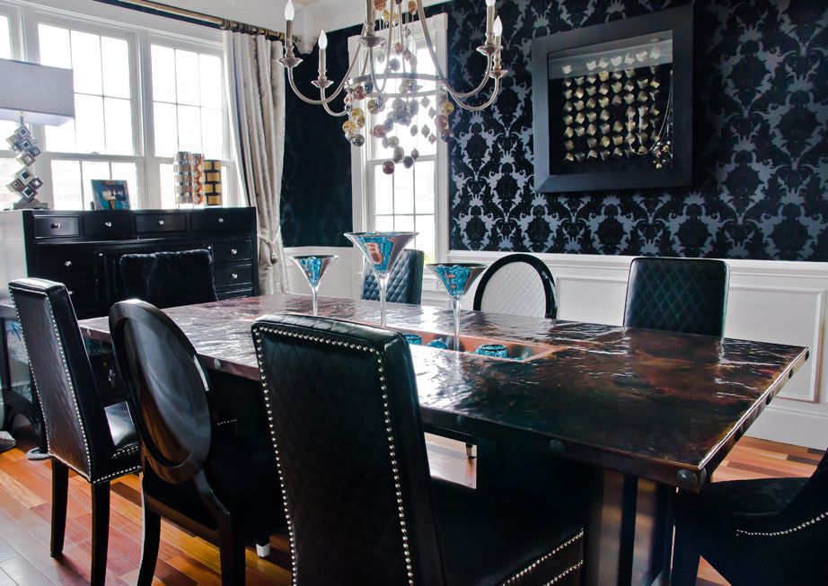 Ecletic Black Damask, Metallic Dining Room