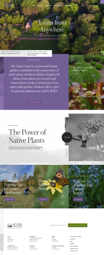 Screenshot of Mt. Cuba Center website