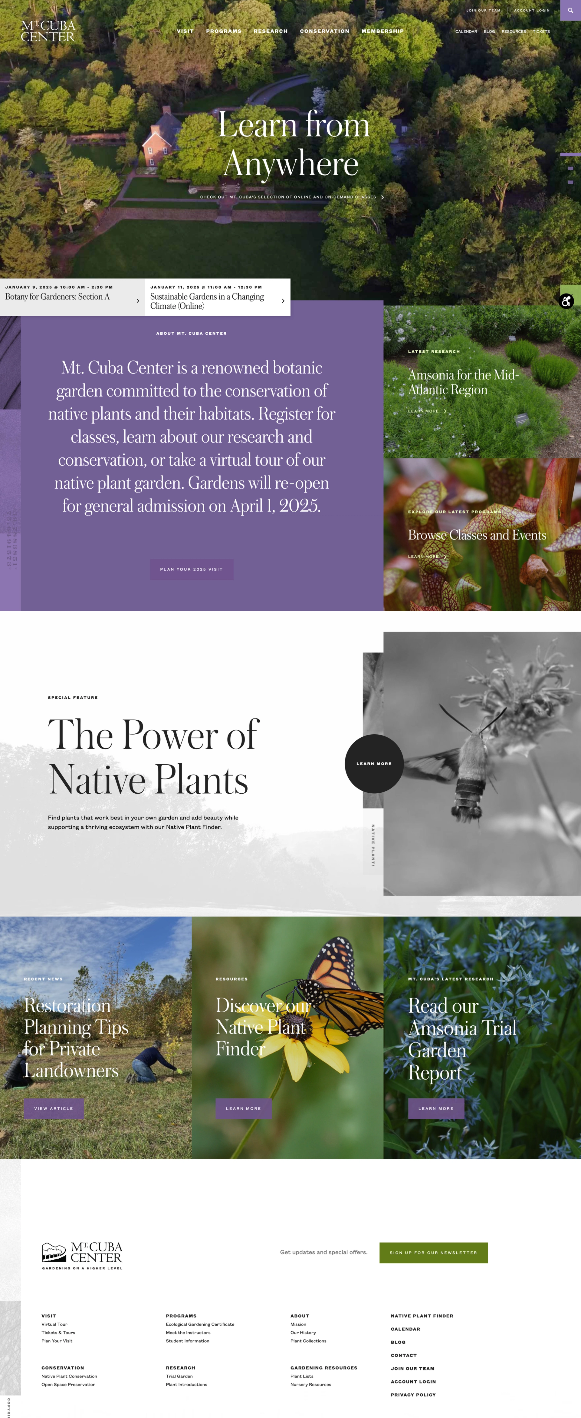 Screenshot of Mt. Cuba Center website