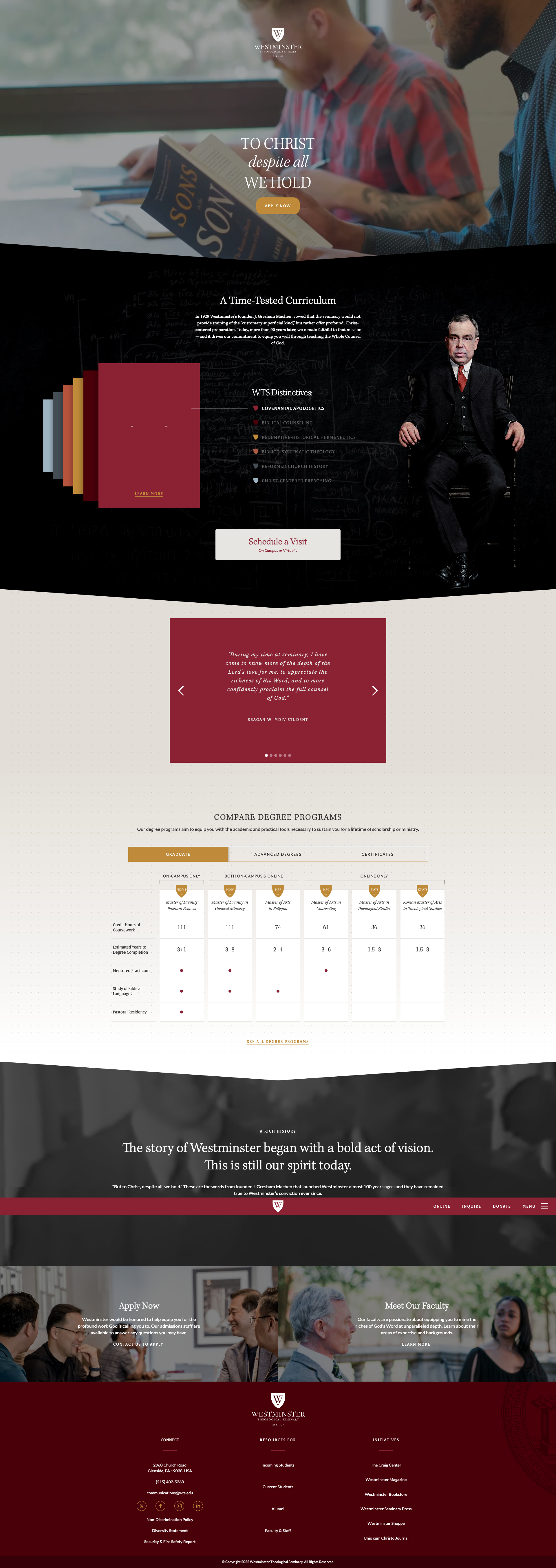 Screenshot of Westminster Theological Seminary website