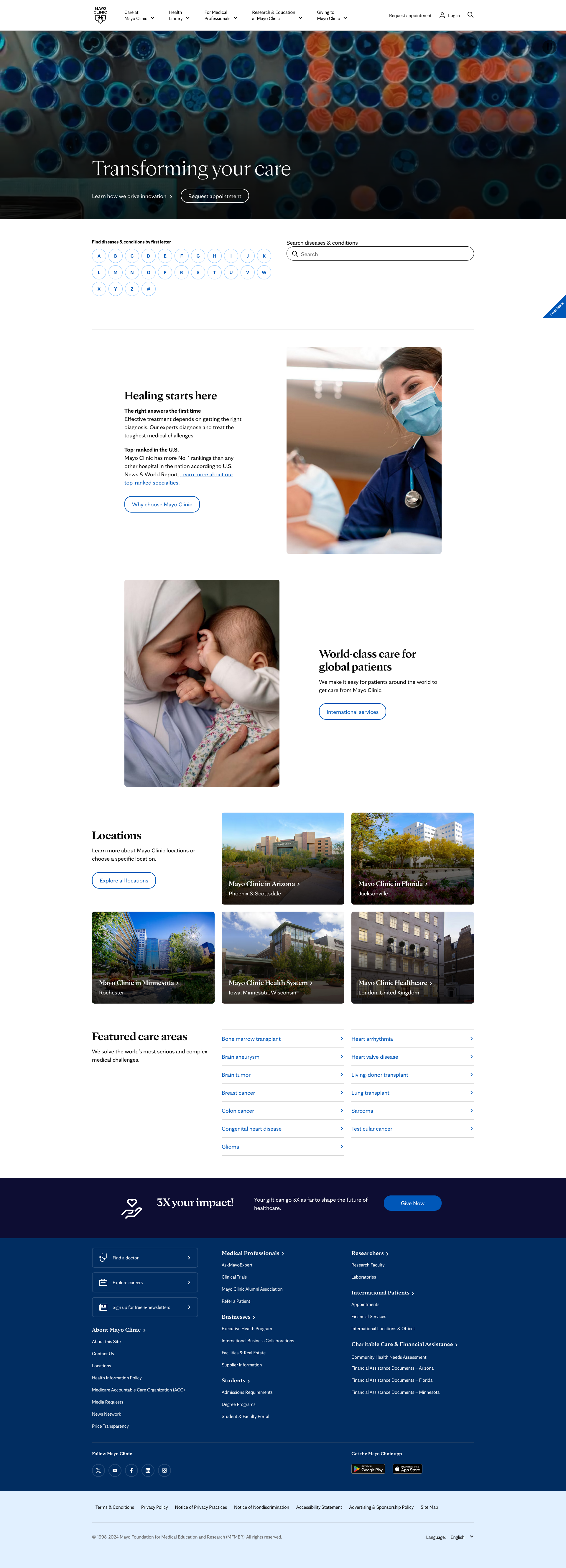 Screenshot of Mayo Clinic website