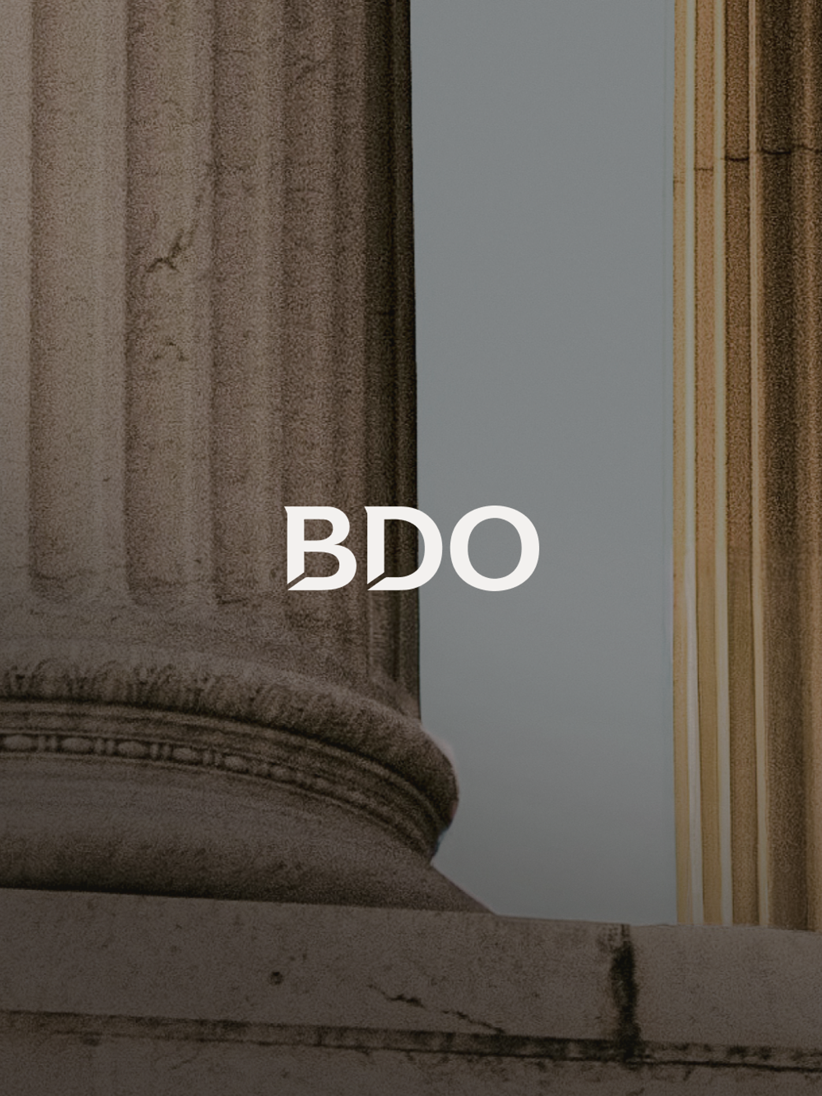BDO logo against a backdrop of classical columns.