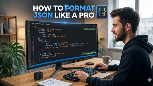 Developer formatting JSON code in editor