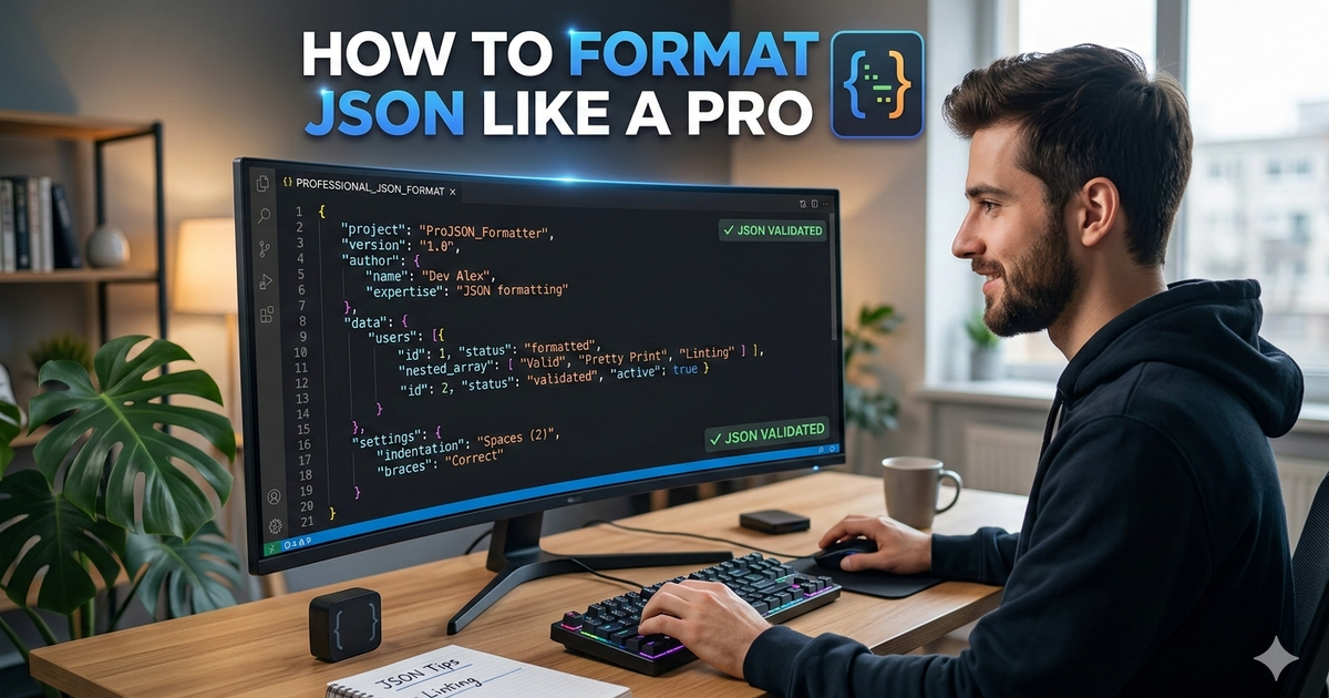 Developer formatting JSON code in editor