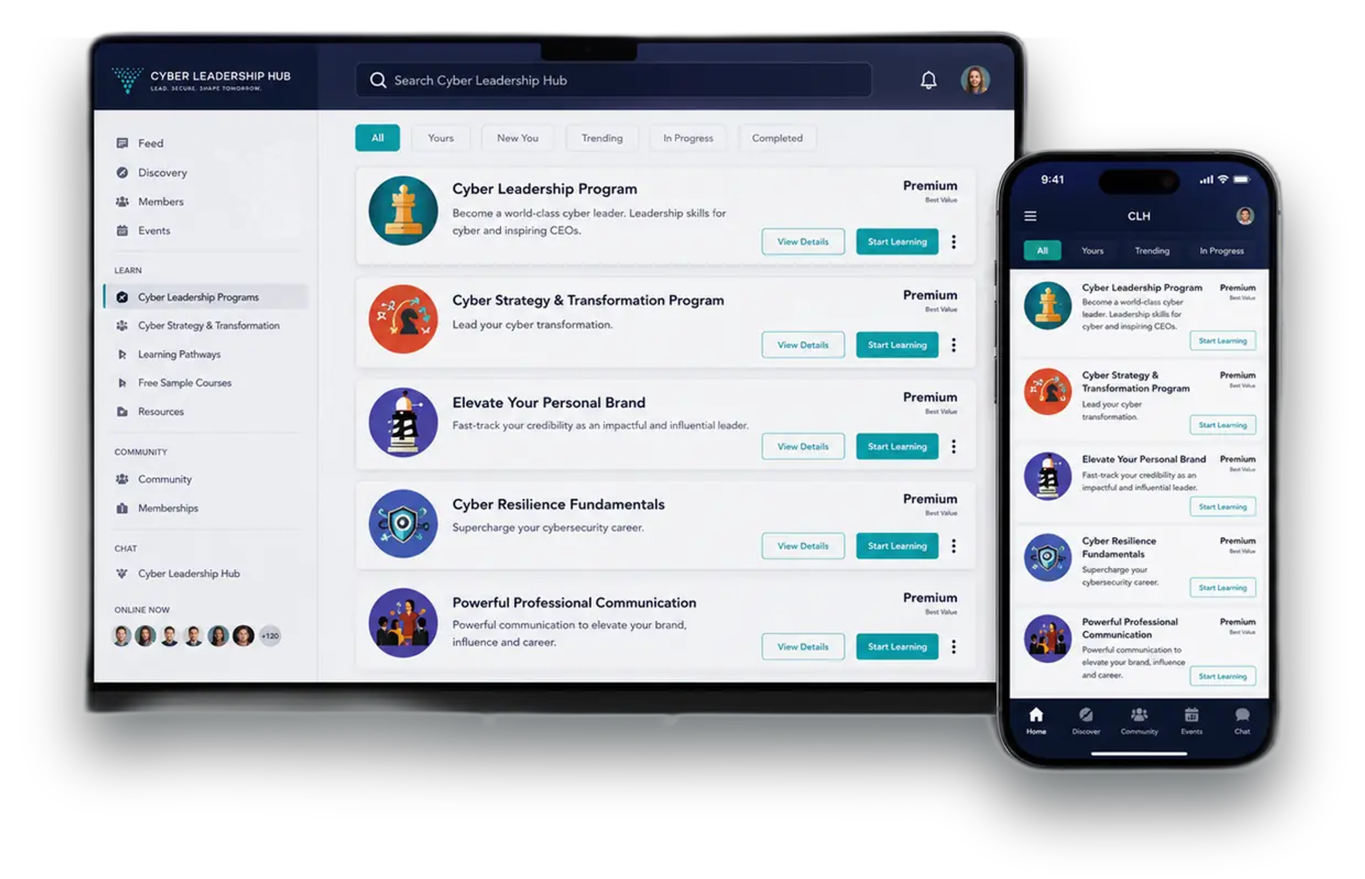 The Cyber Leadership Hub on desktop and mobile