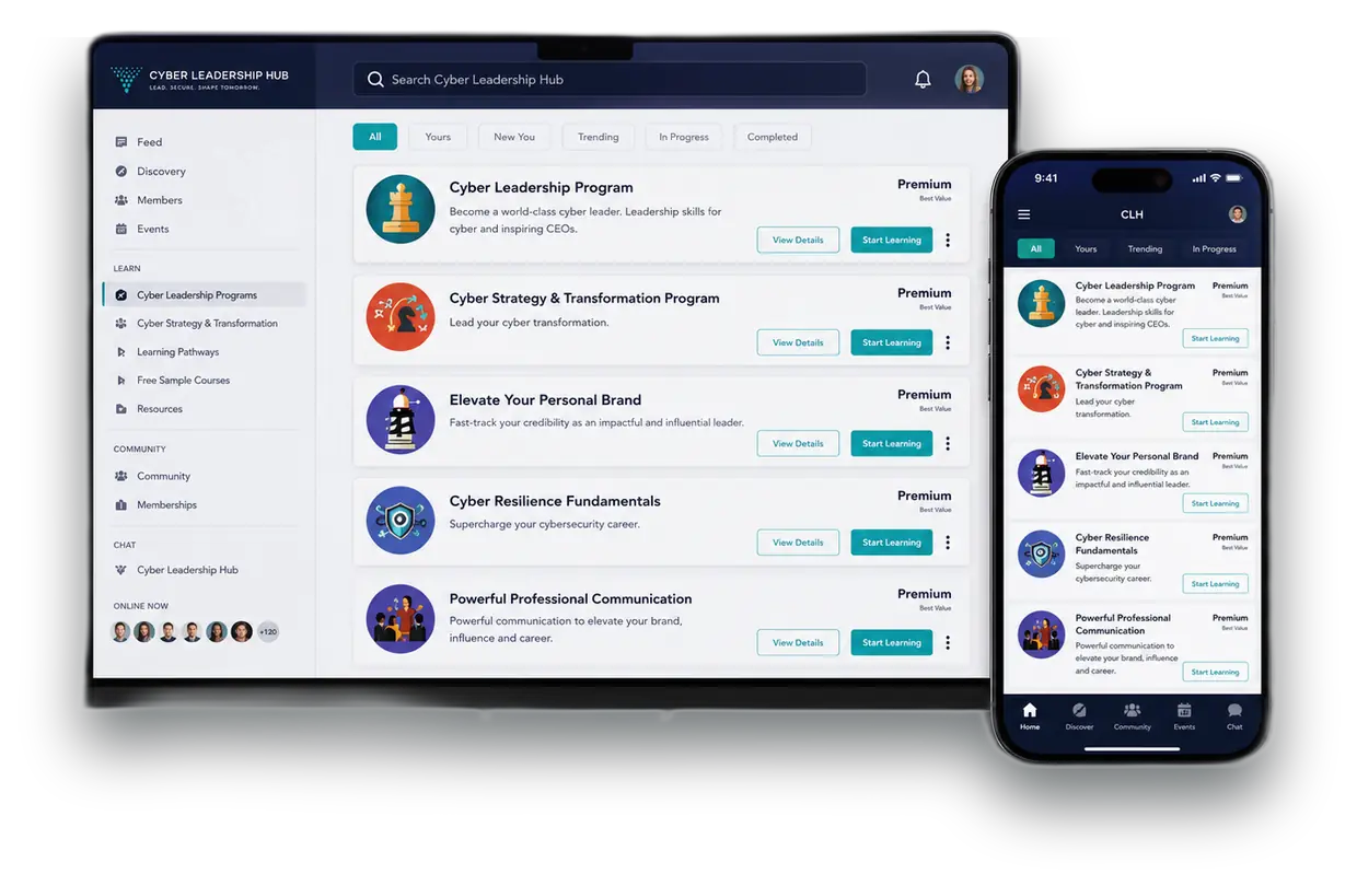 The Cyber Leadership Hub on desktop and mobile