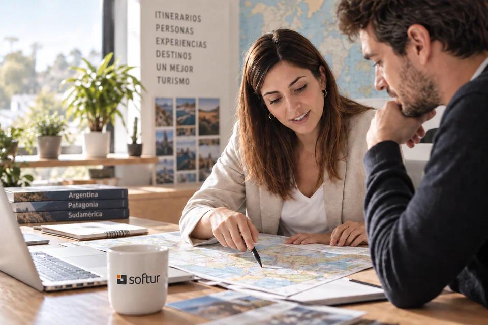 Two professionals review a map and plan a travel operation