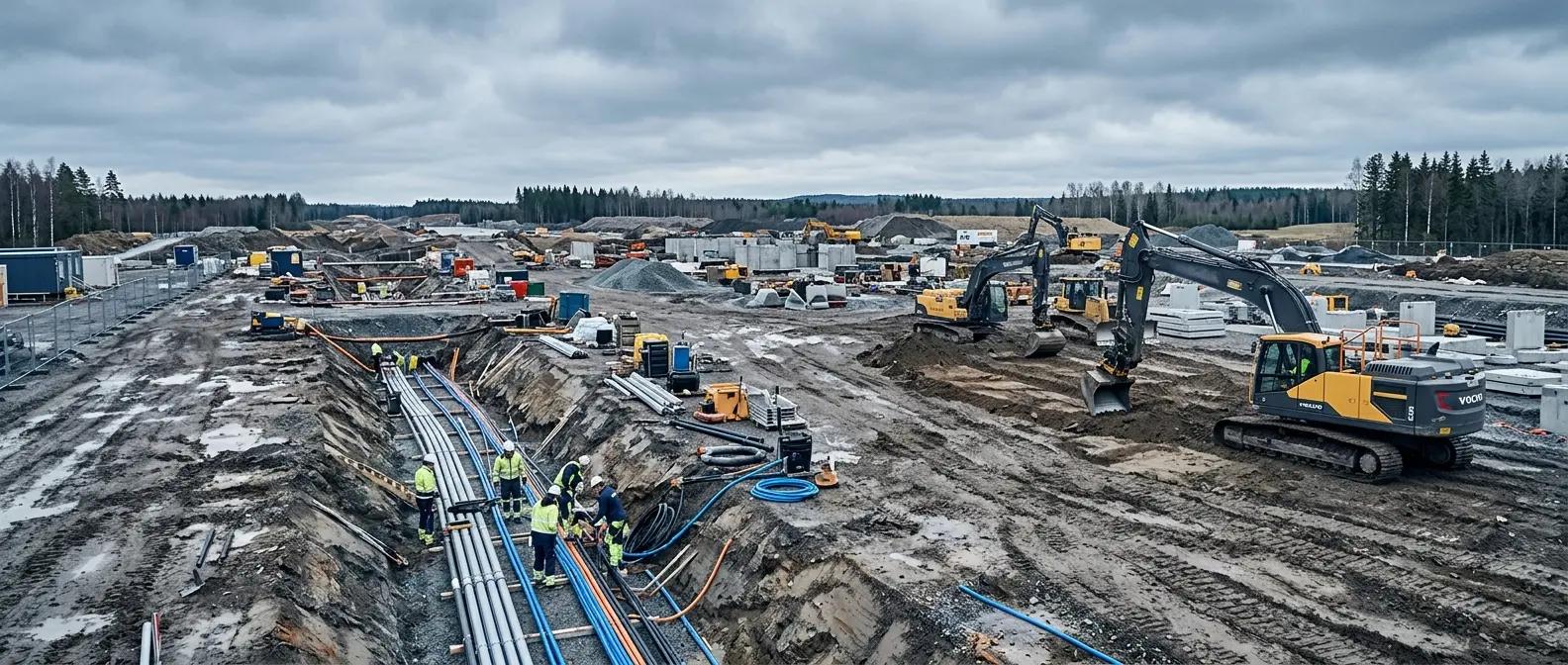 Sähköinfran rakentamisen työmaa
