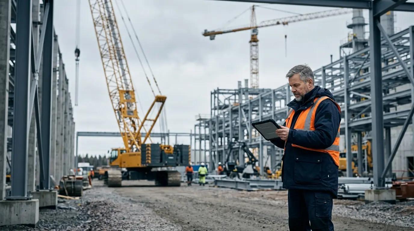 Infrahankkeen työmaa, nostotyö käynnissä