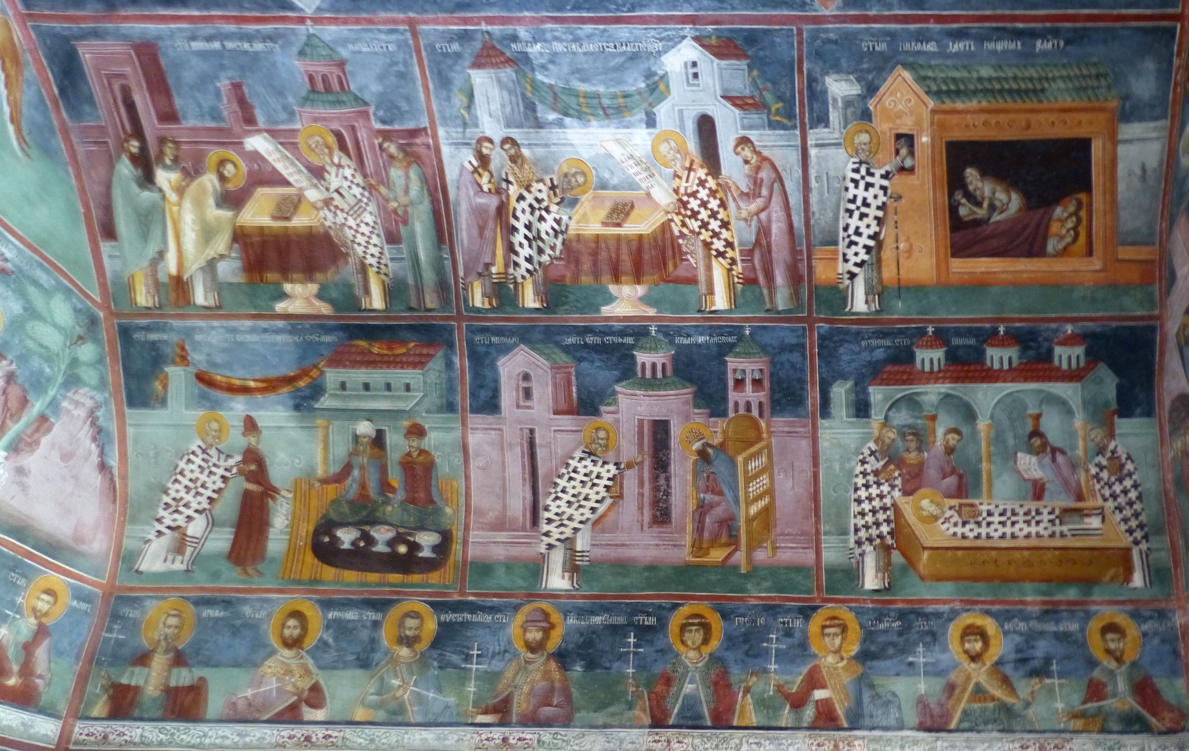A beautifully preserved and detailed medieval fresco depicting the life of a prophet inside the Morača Monastery.
