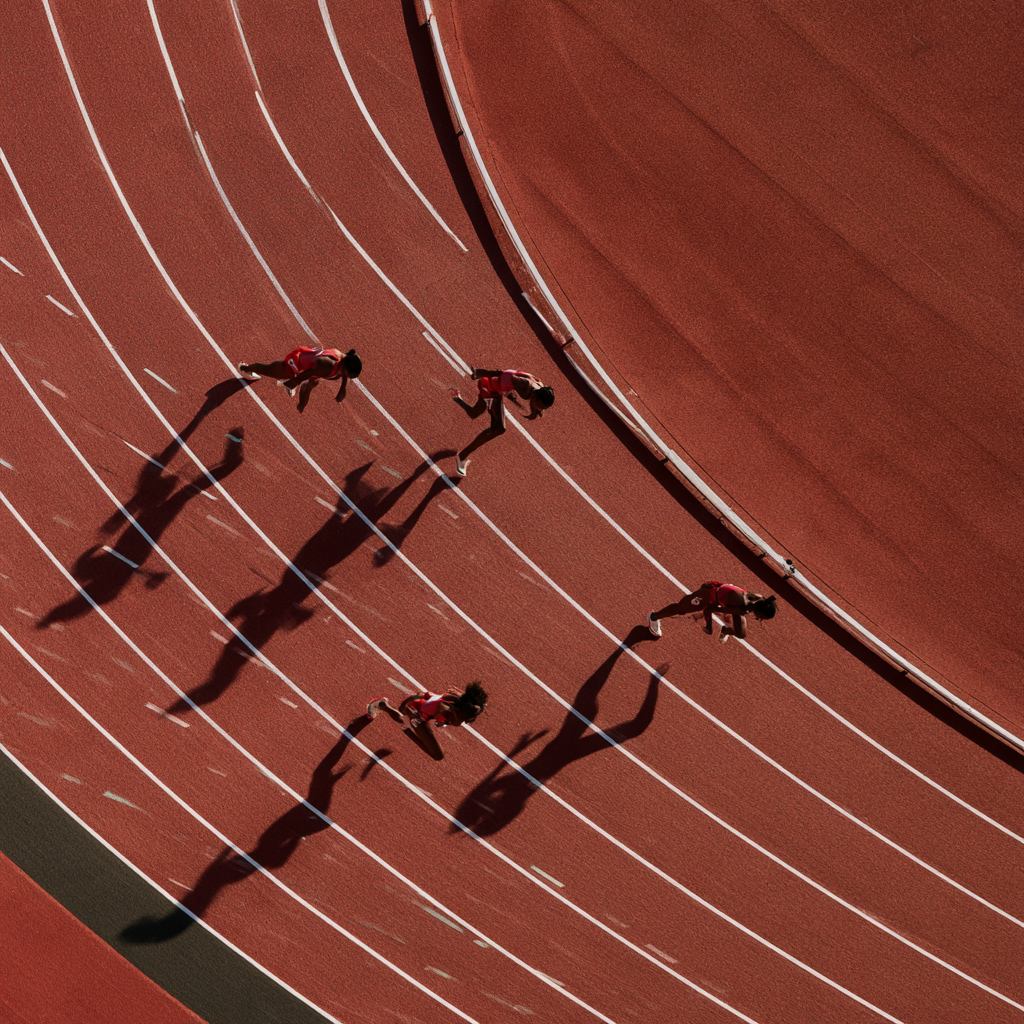 Sprinters running towards the finish line