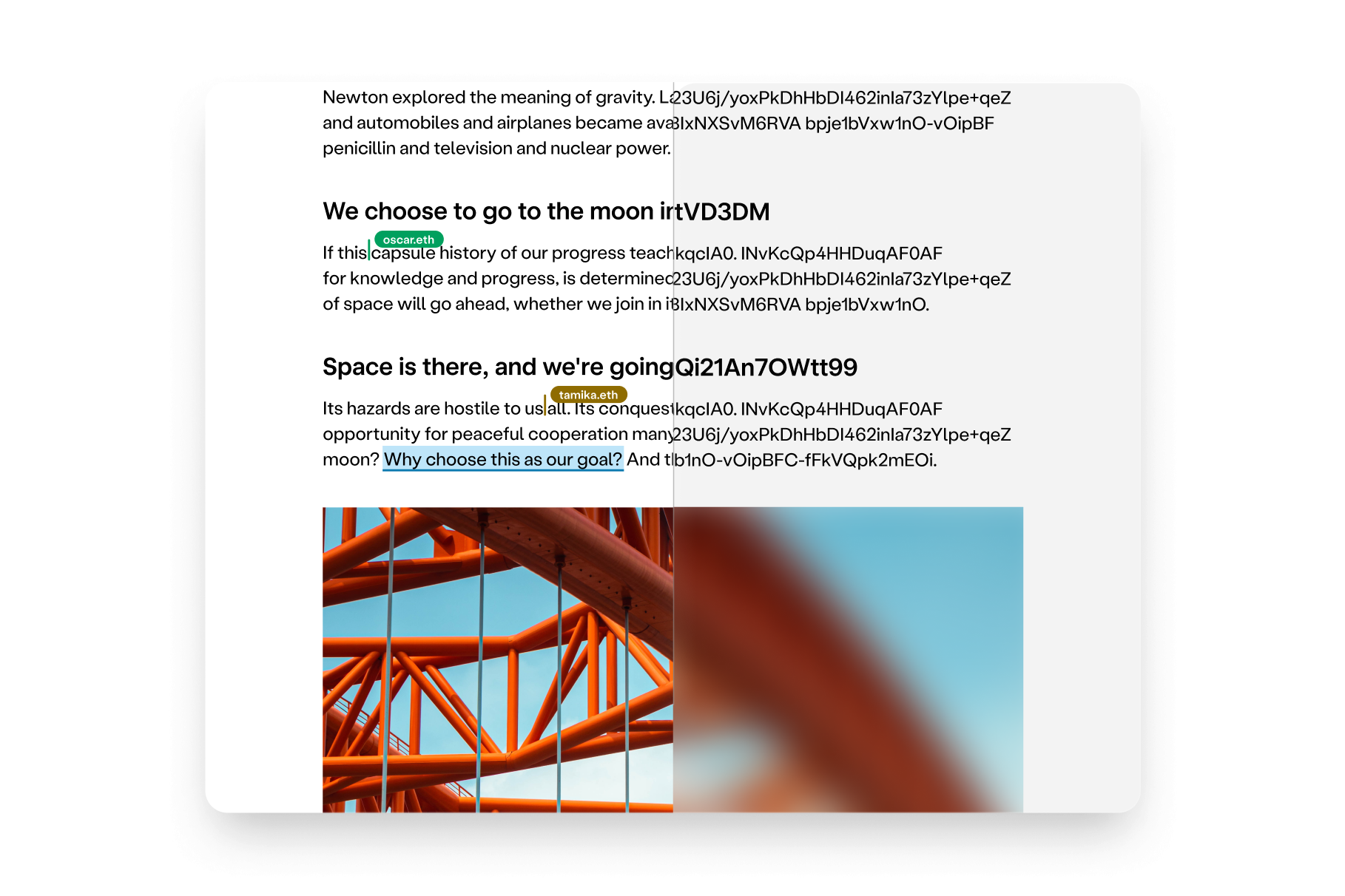 Obscured encrypted ciphertext on a document