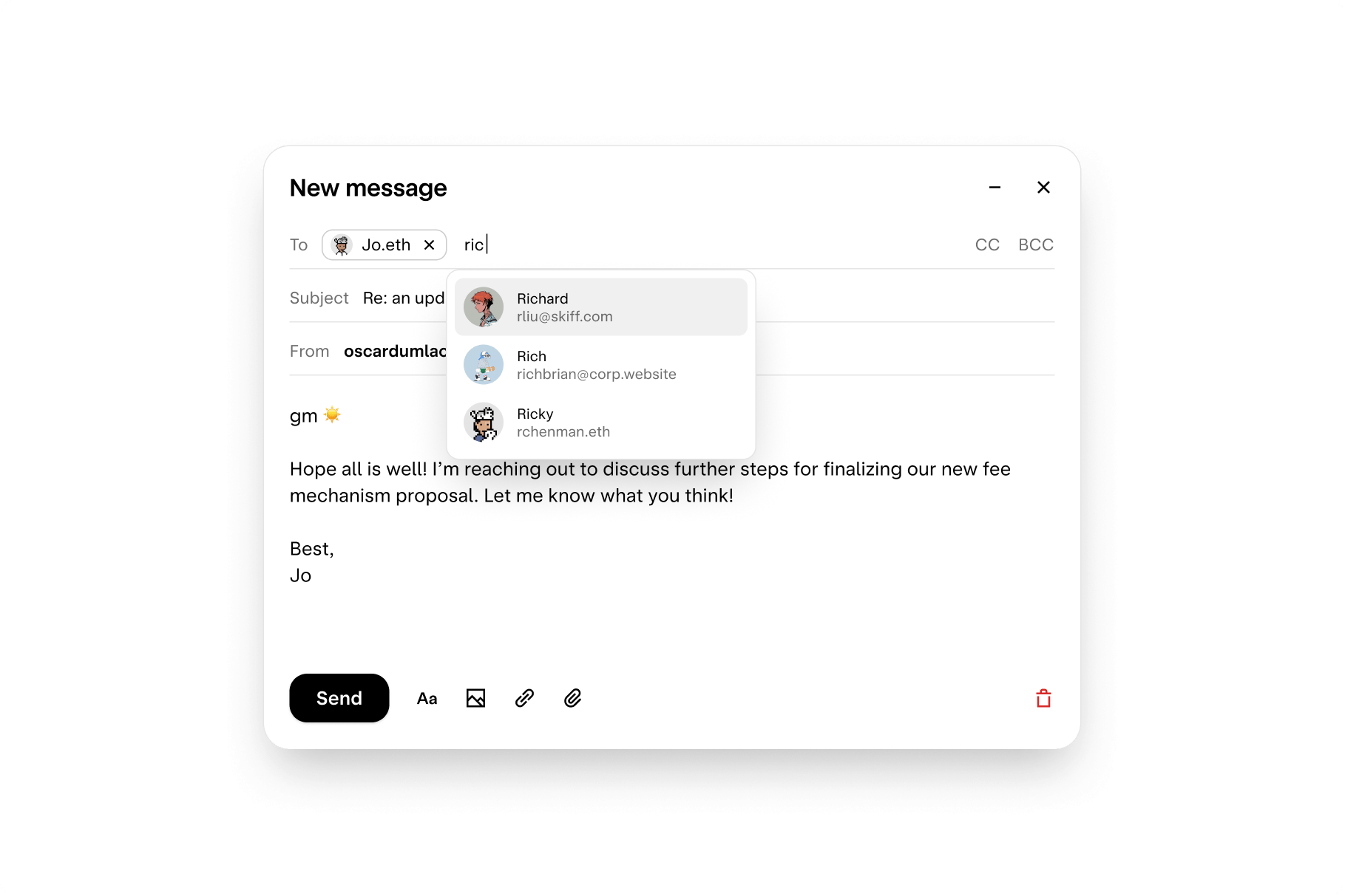 Email Thread with new labels modal and category modal