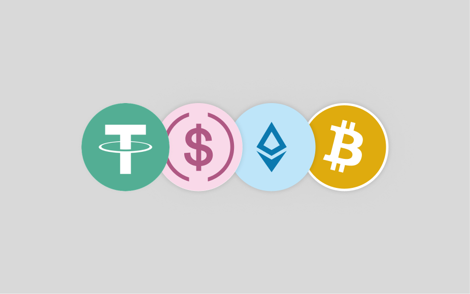 Overlapping icons of cryptocurrencies