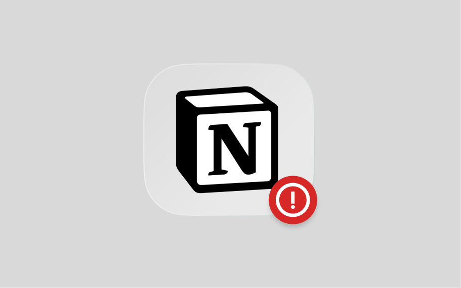 Notion logo with red security warning badge in the corner.