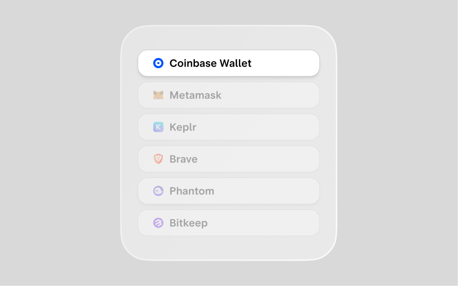 Login screen with multiple crypto wallets and Coinbase highlighted.