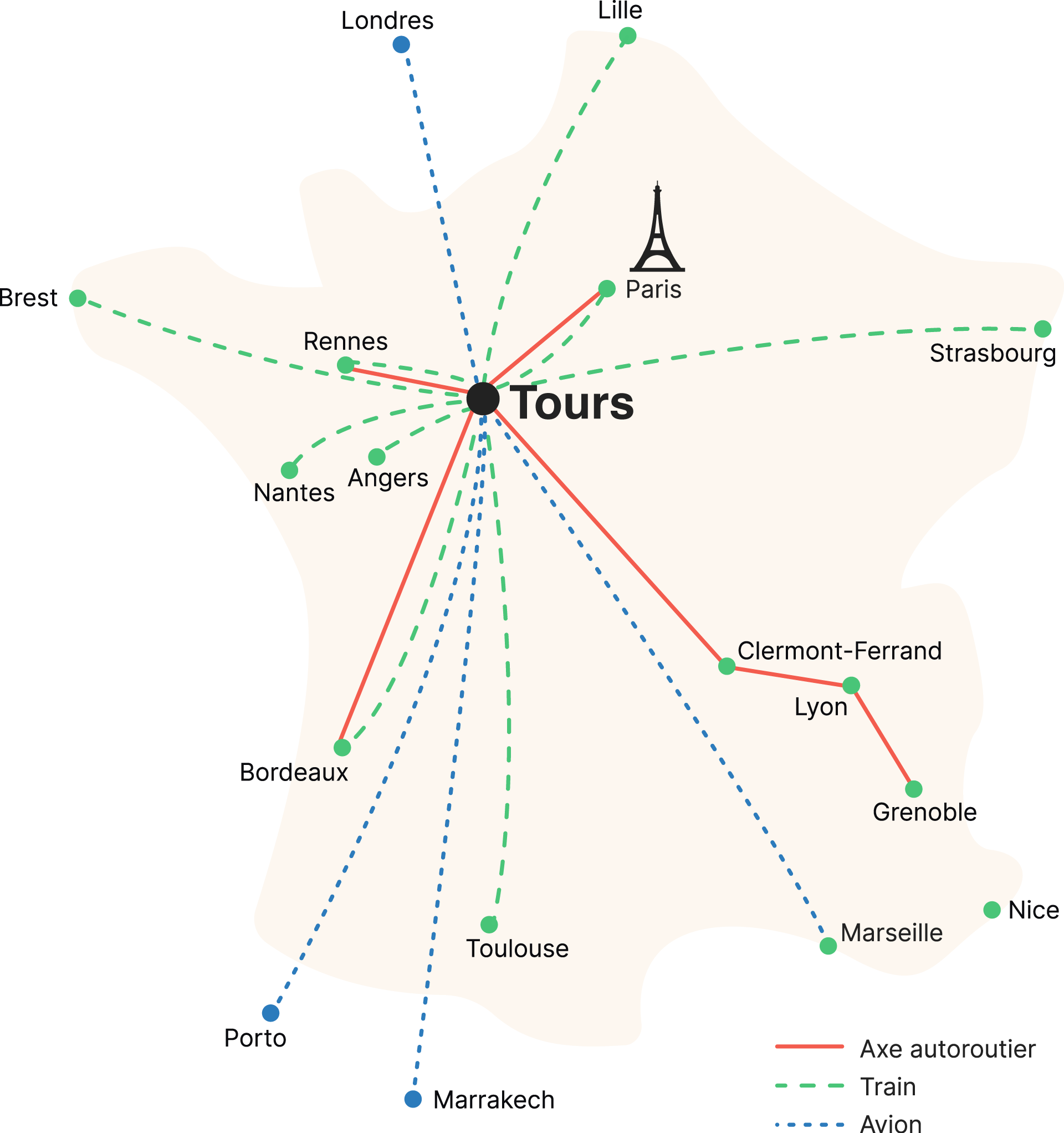 Carte de France des axes autoroutiers