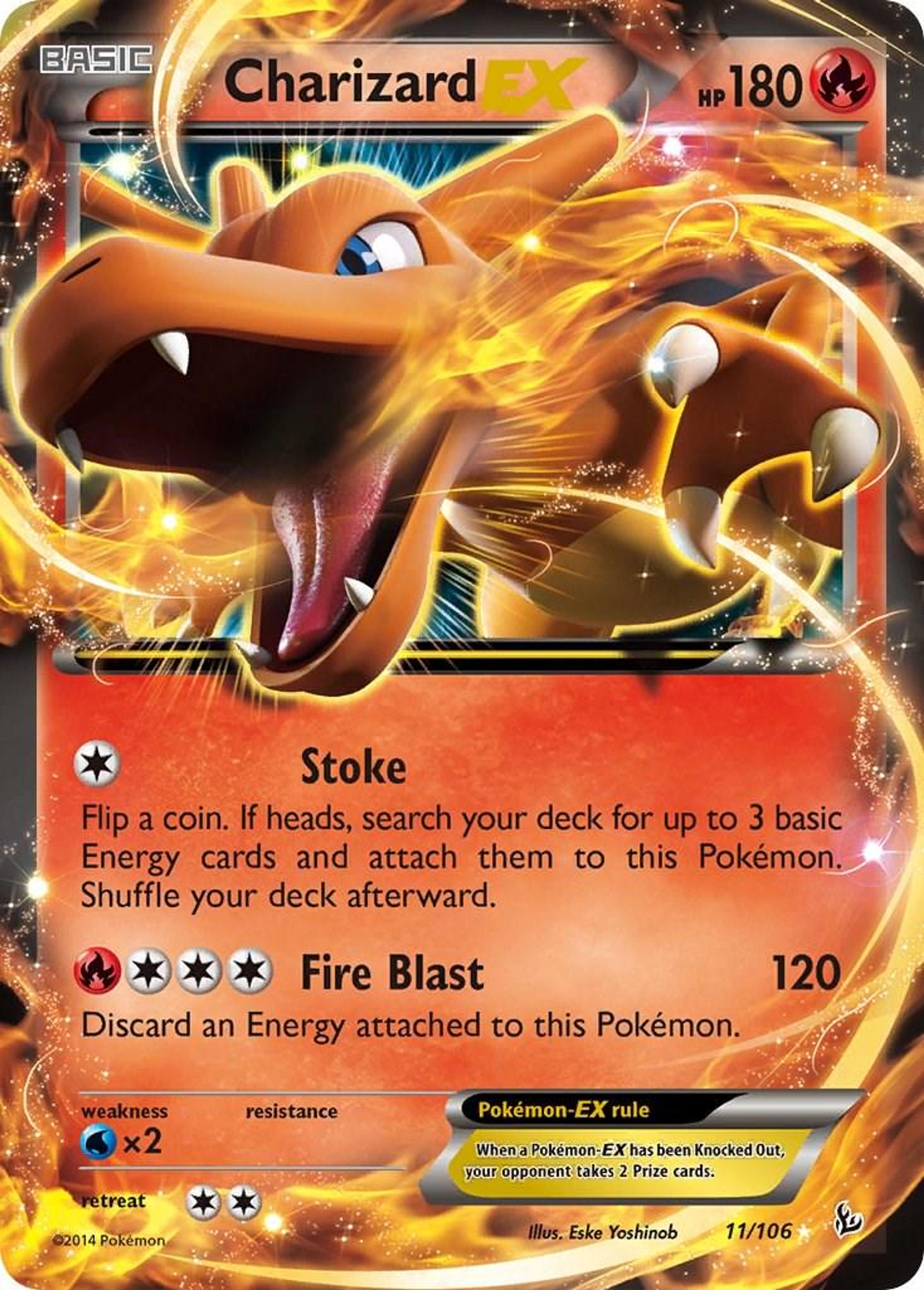 Charizard EX 11/106: an extreme close-up of Charizard's face and neck, cropped so tightly that the body is gone.