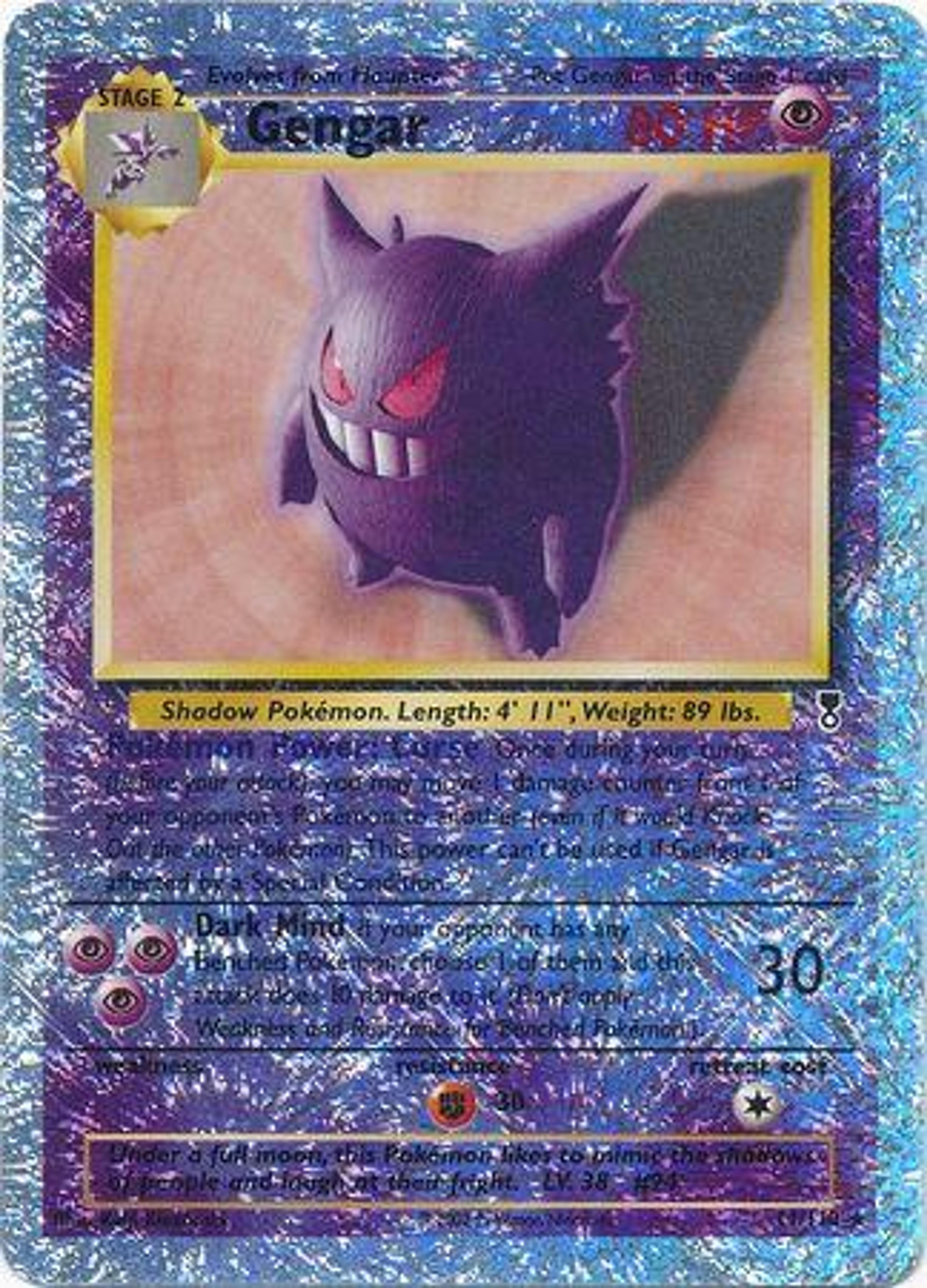 Gengar 11 reverse holo from Legendary Collection: Gengar crouched, the whole card covered in a rainbow foil pattern.