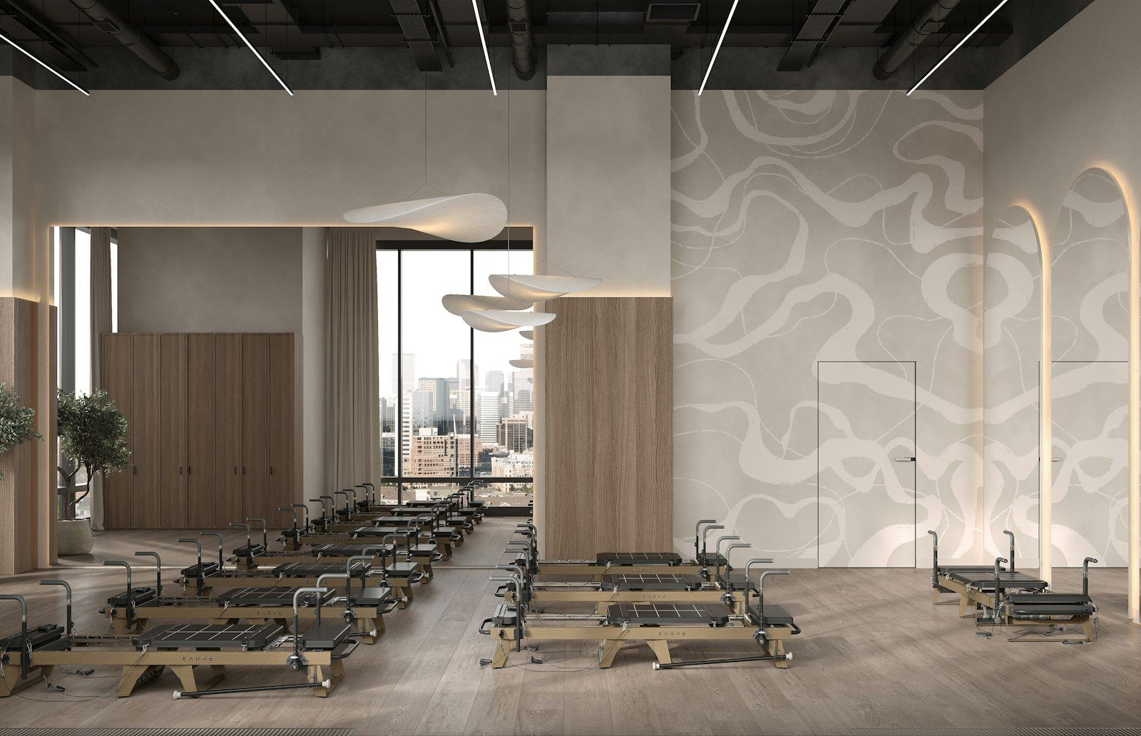[EXEMPLO] Sala do studio com aparelhos de pilates