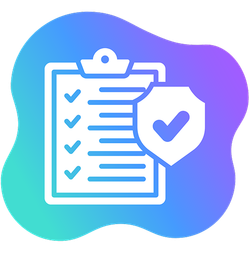 Clipboard with checkmarks and a shield checkmark icon
