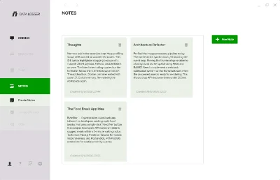 Application window showing list of notes