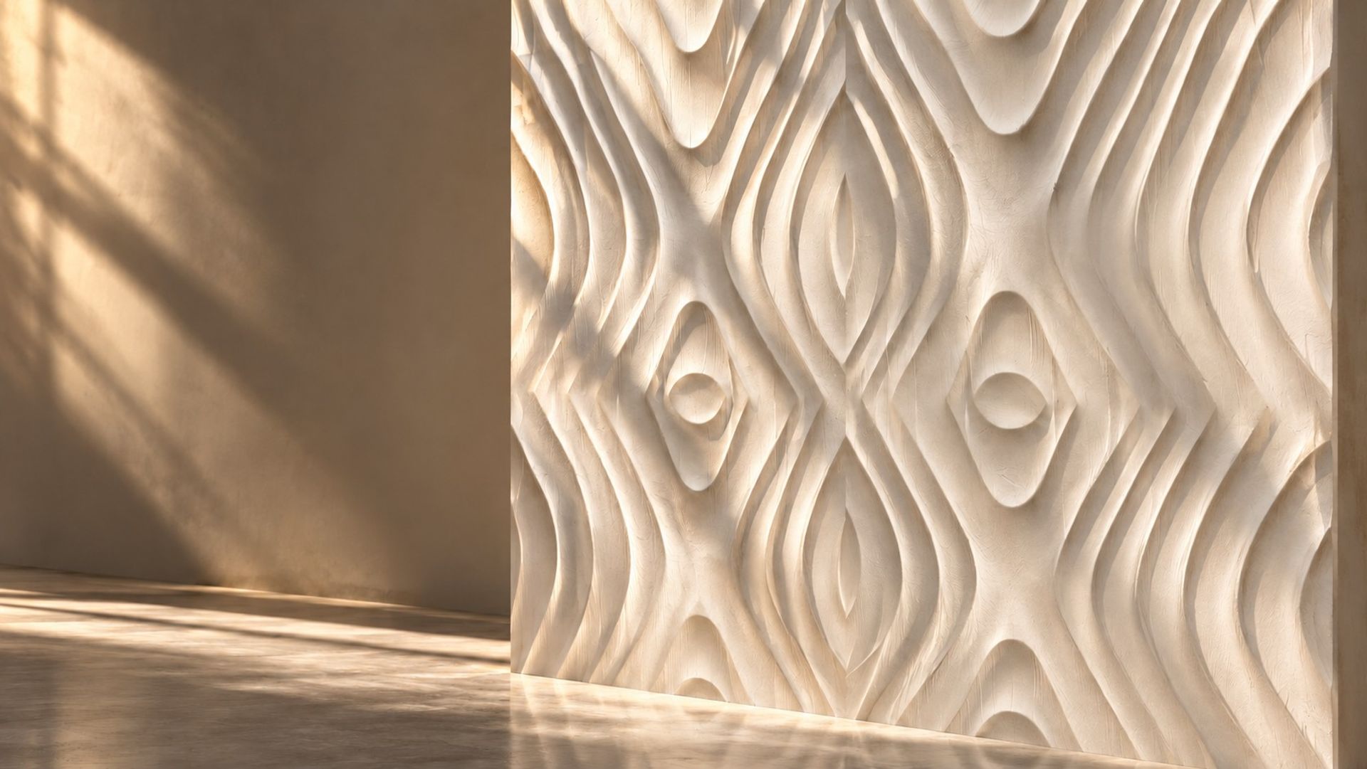 Concept interior with sculptural stone relief